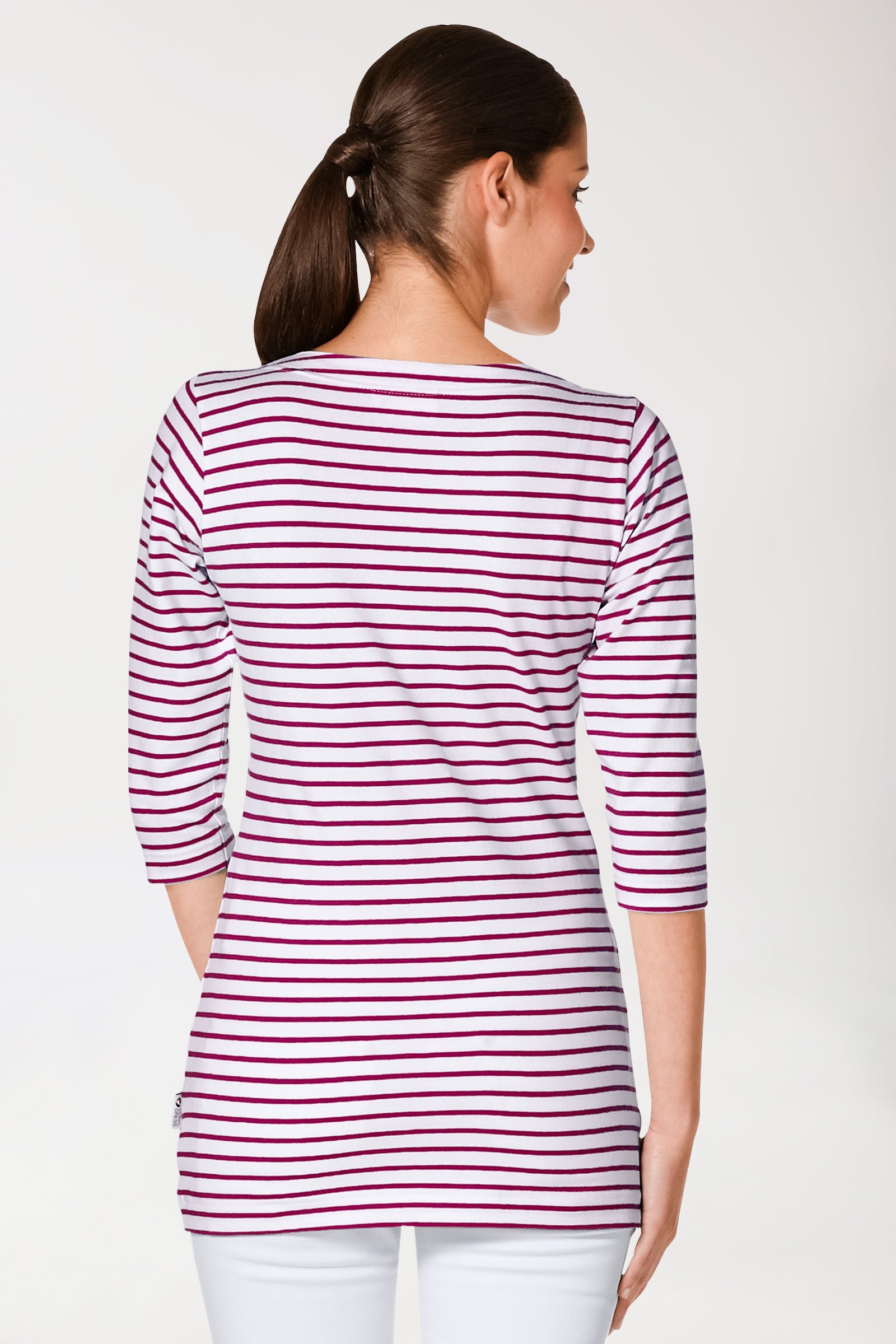 Longshirt Damen - 3/4 Arm bordeaux/weiß, Rückansicht