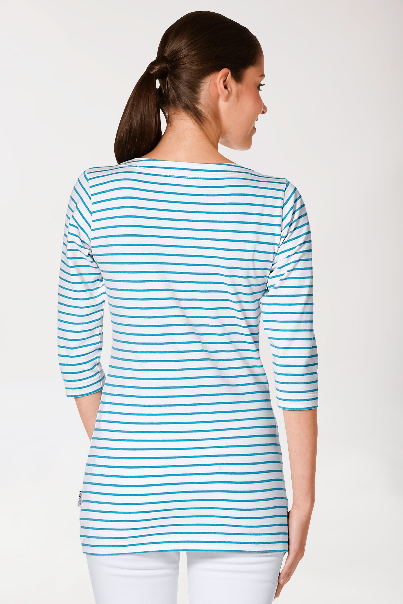 Longshirt Damen - 3/4 Arm türkis/weiß, Rückansicht