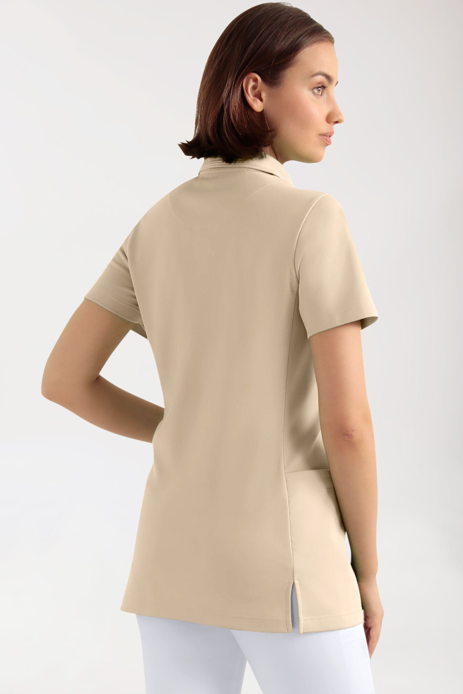 COMFY FLEX Stretch Schlupfkasack Damen - Polokragen sand, Rückansicht