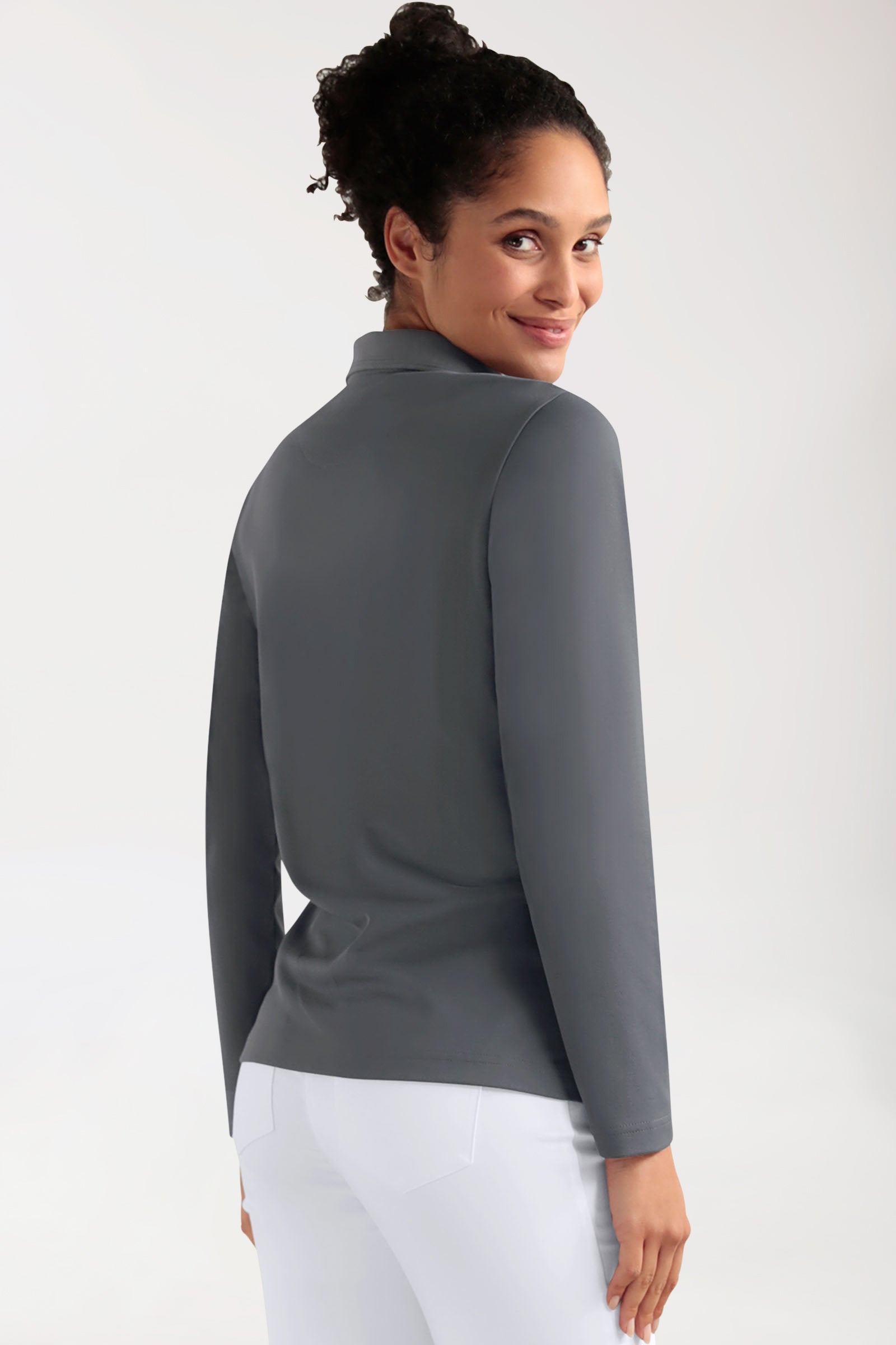 COMFY FLEX Stretch Longsleeve Damen - Polokragen steingrau