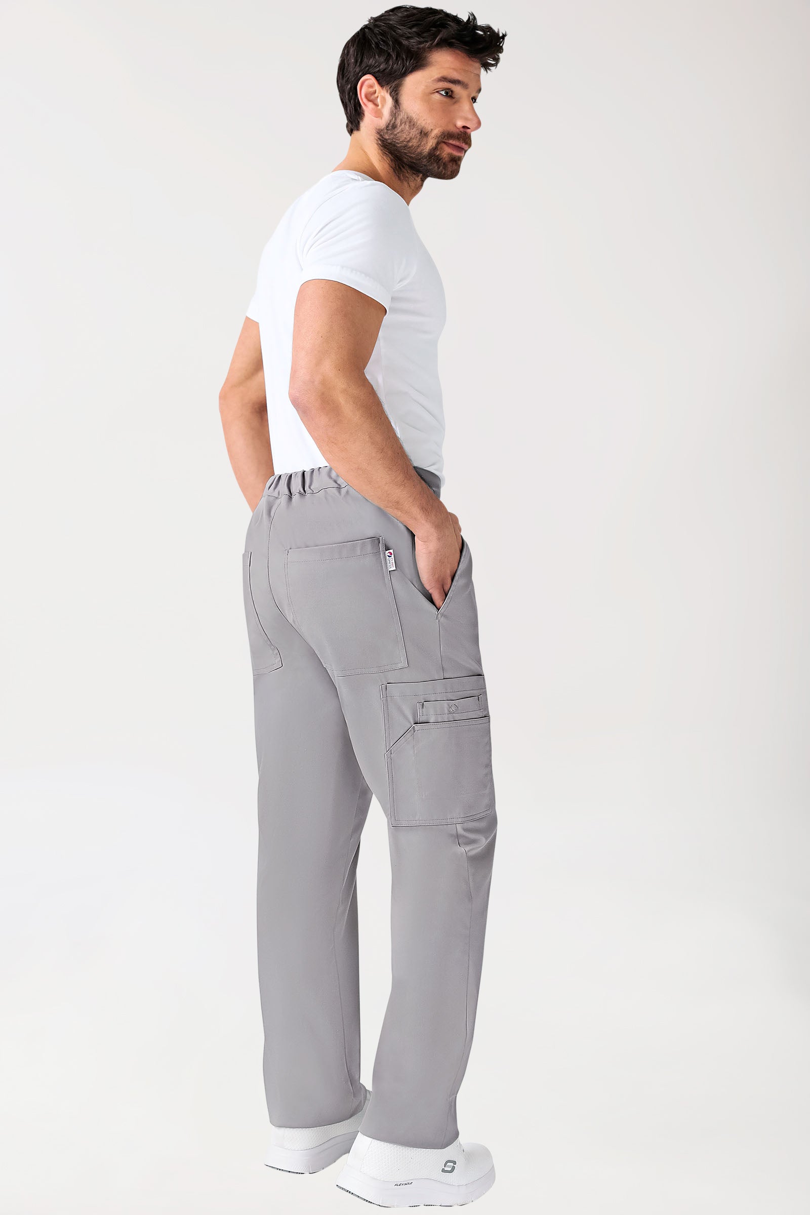 CLINIC STRETCH Hose Unisex - mit Beintasche Kurzgr. grau, Rückansicht