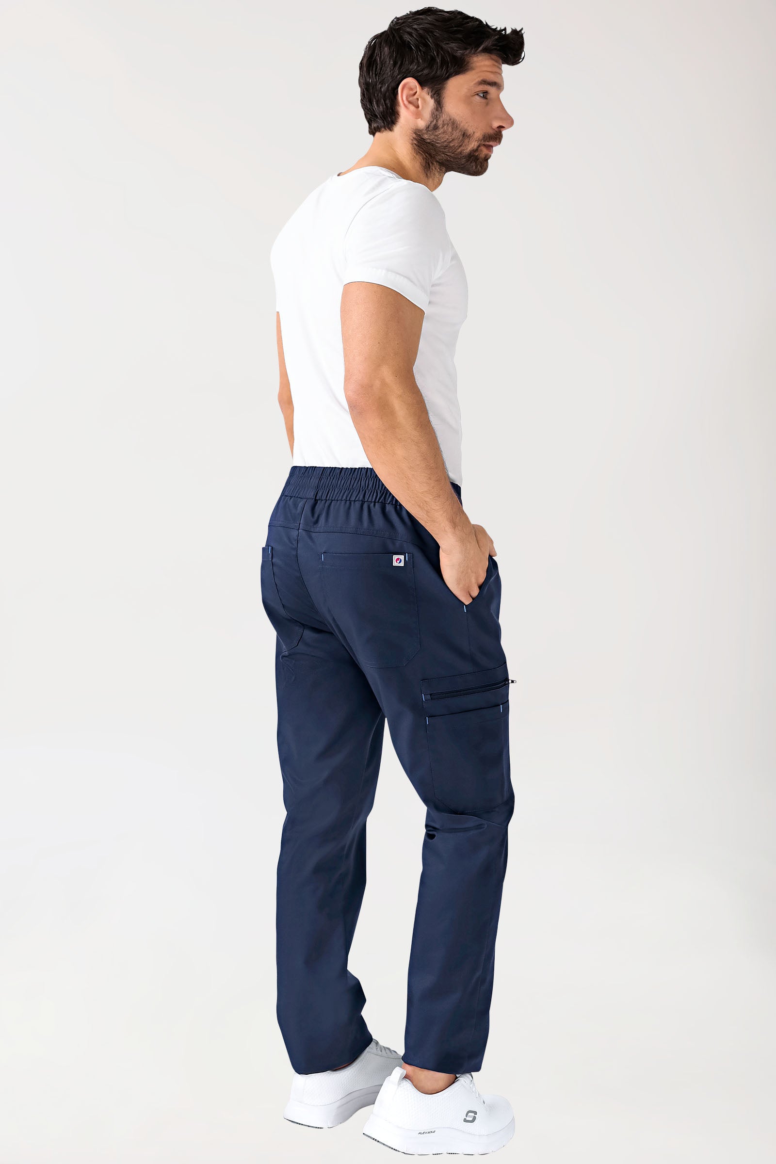 CLINIC STRETCH Hose Herren - gerader Saum Kurzgr. navy/himmelblau, Rückansicht
