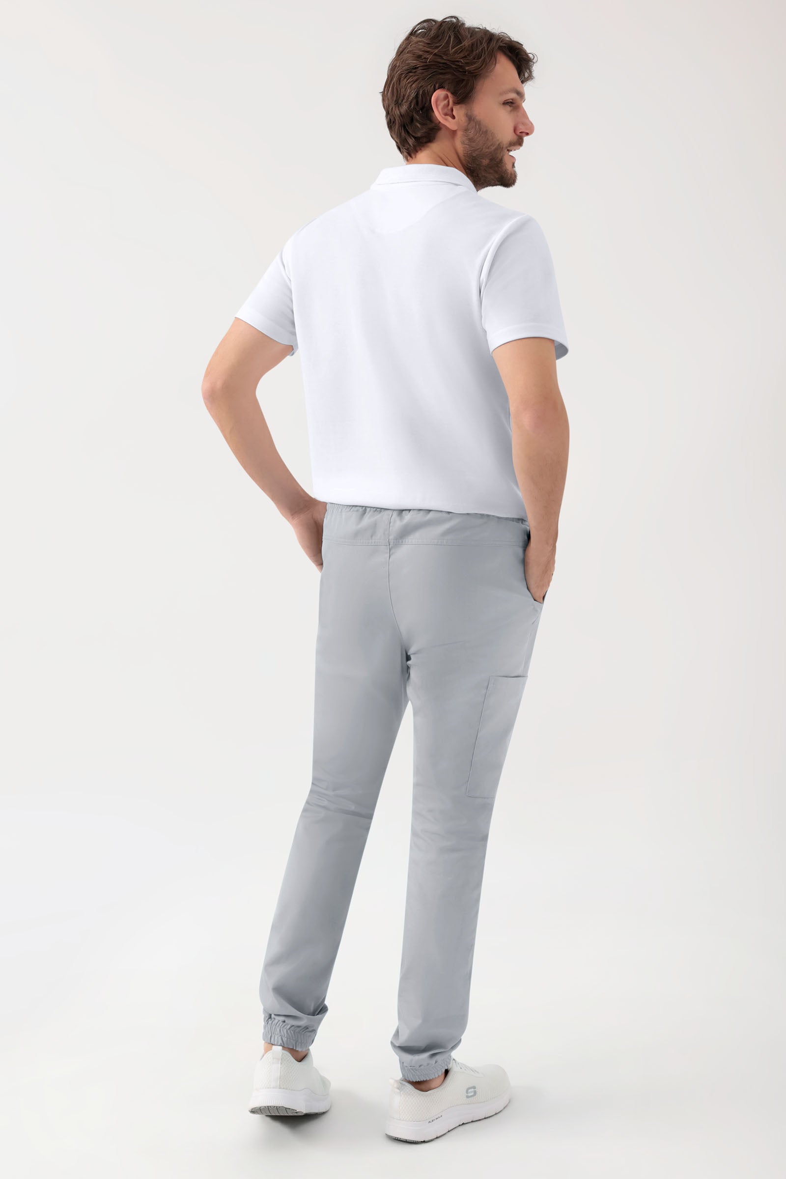 GREEN Stretch Hose Herren - Jogpants Style perlgrau, Rückansicht