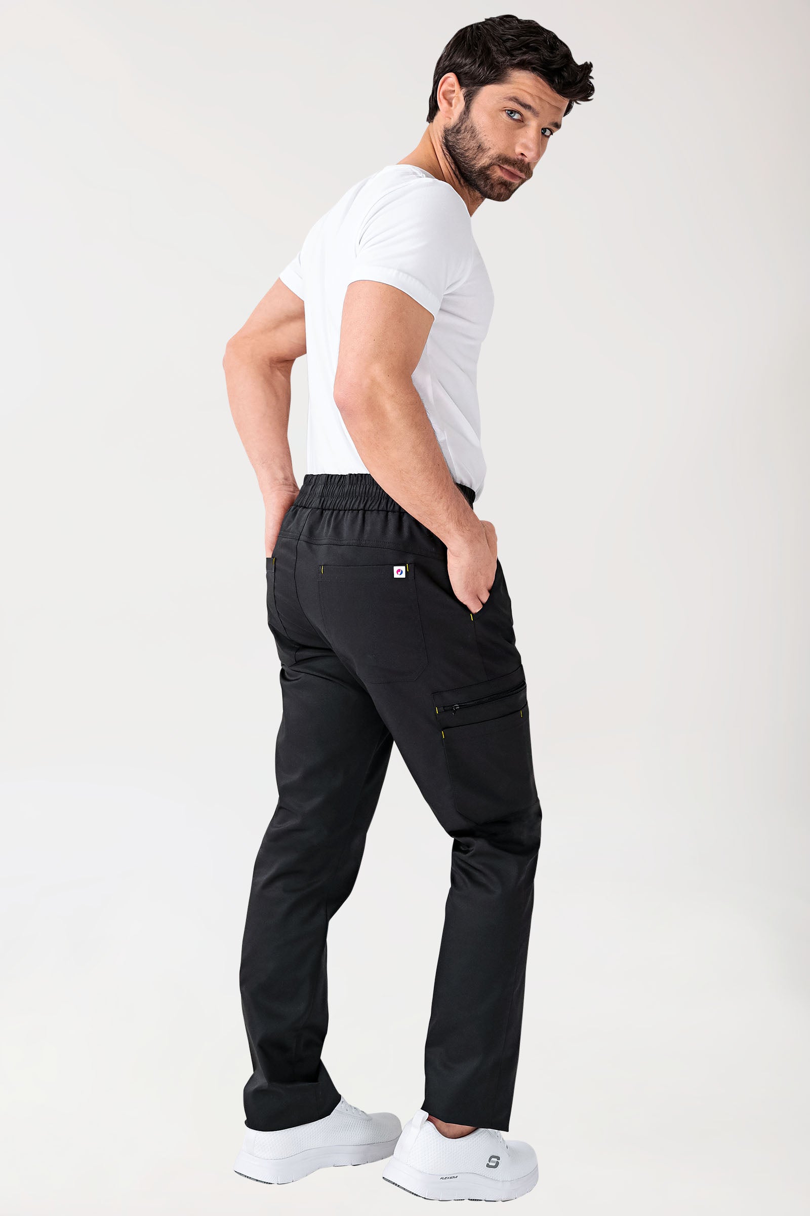 CLINIC STRETCH Hose Herren - gerader Saum Kurzgr. schwarz/gelb