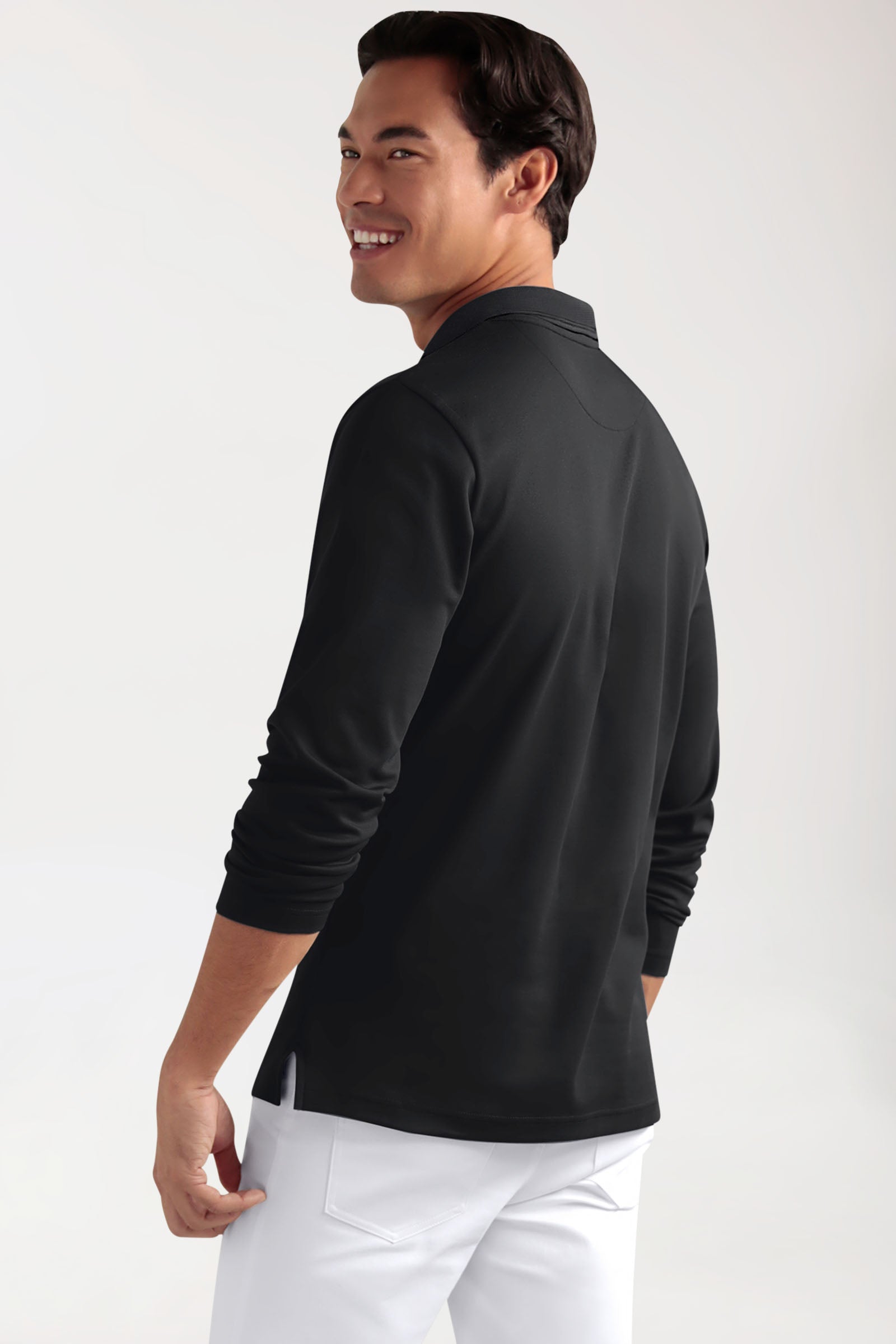 COMFY FLEX Stretch Longsleeve Herren - Polokragen schwarz