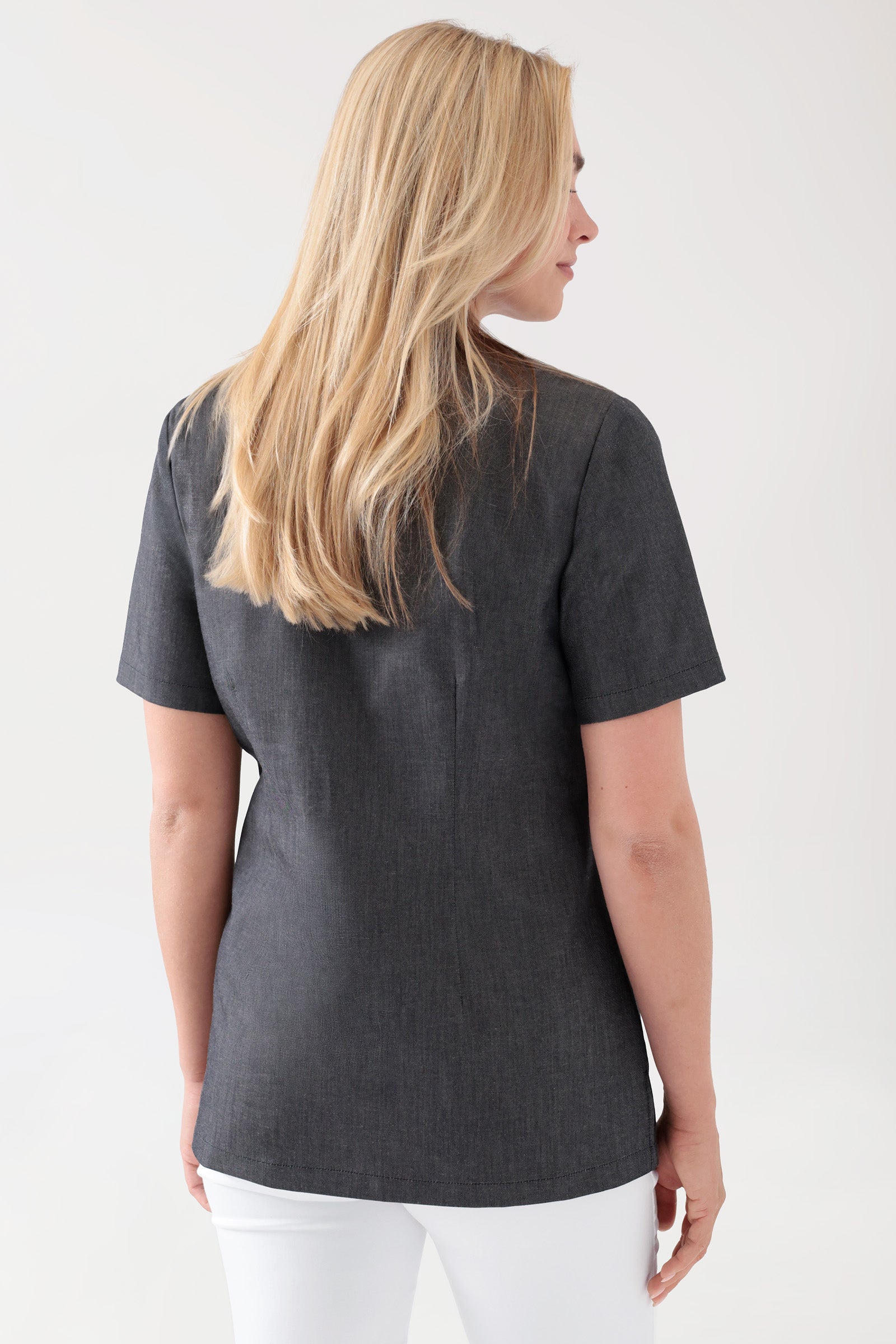 Stretch Schlupfkasack Damen - V-Ausschnitt jeansschwarz