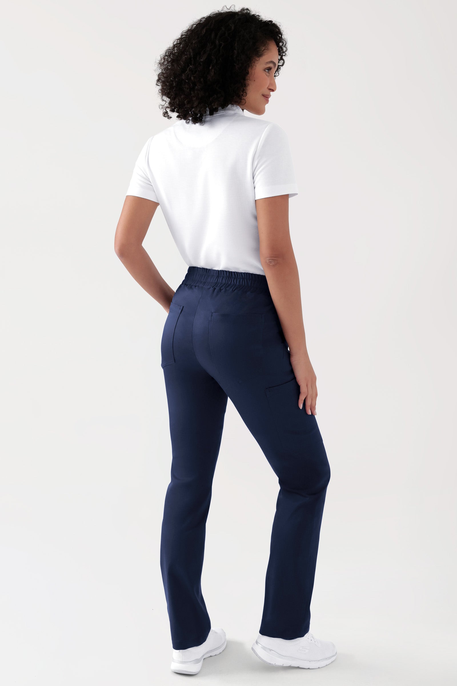 COMFY FLEX Stretch Hose Unisex - 1/1 Länge navy, Rückansicht Das Model ist 176 cm groß und trägt Größe S