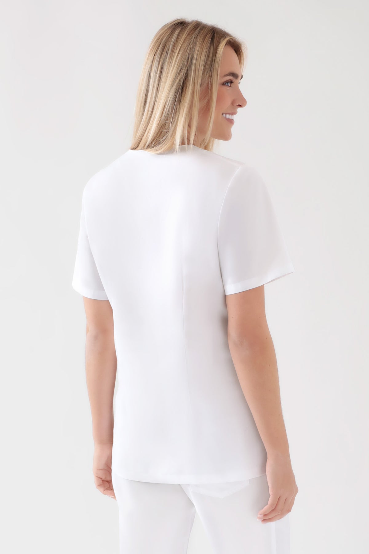 TENCEL™ Schlupfkasack Damen - V-Ausschnitt weiß, Rückansicht