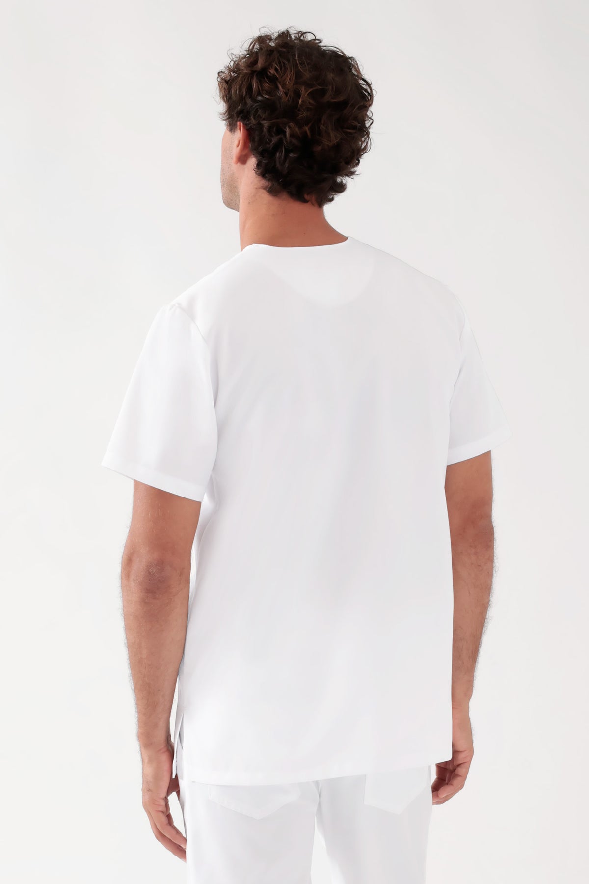 TENCEL™ Schlupfkasack Herren - V-Ausschnitt weiß, Rückansicht