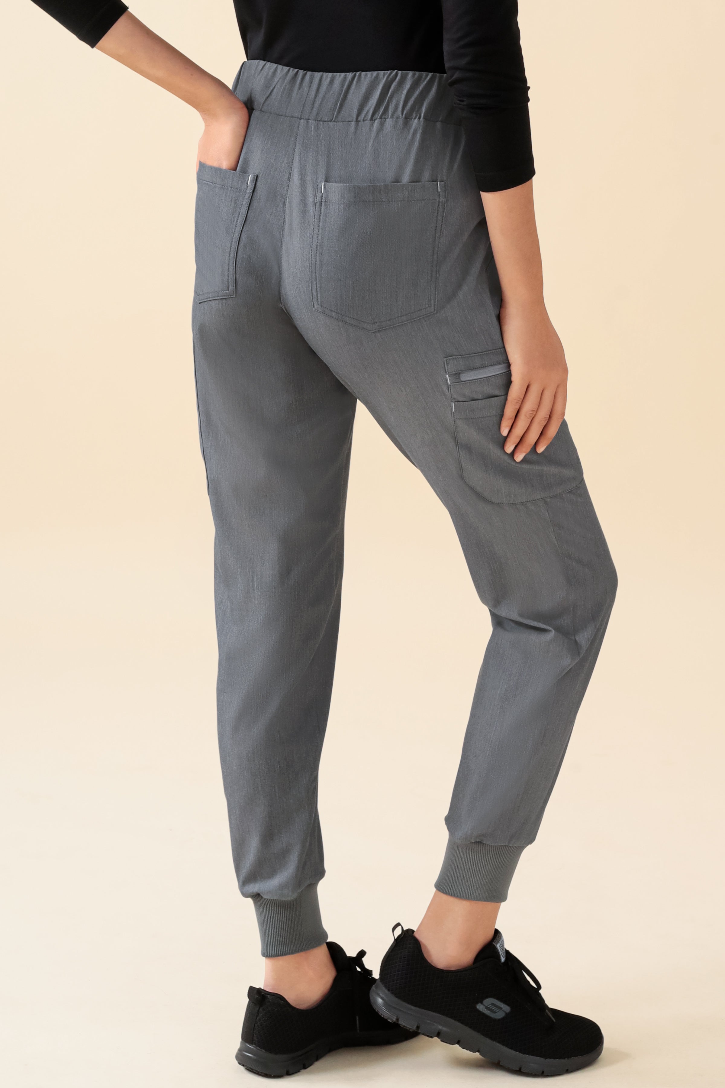 KAERE Hose Damen - Saumbündchen mit Beintaschen grau melange, Rückansicht