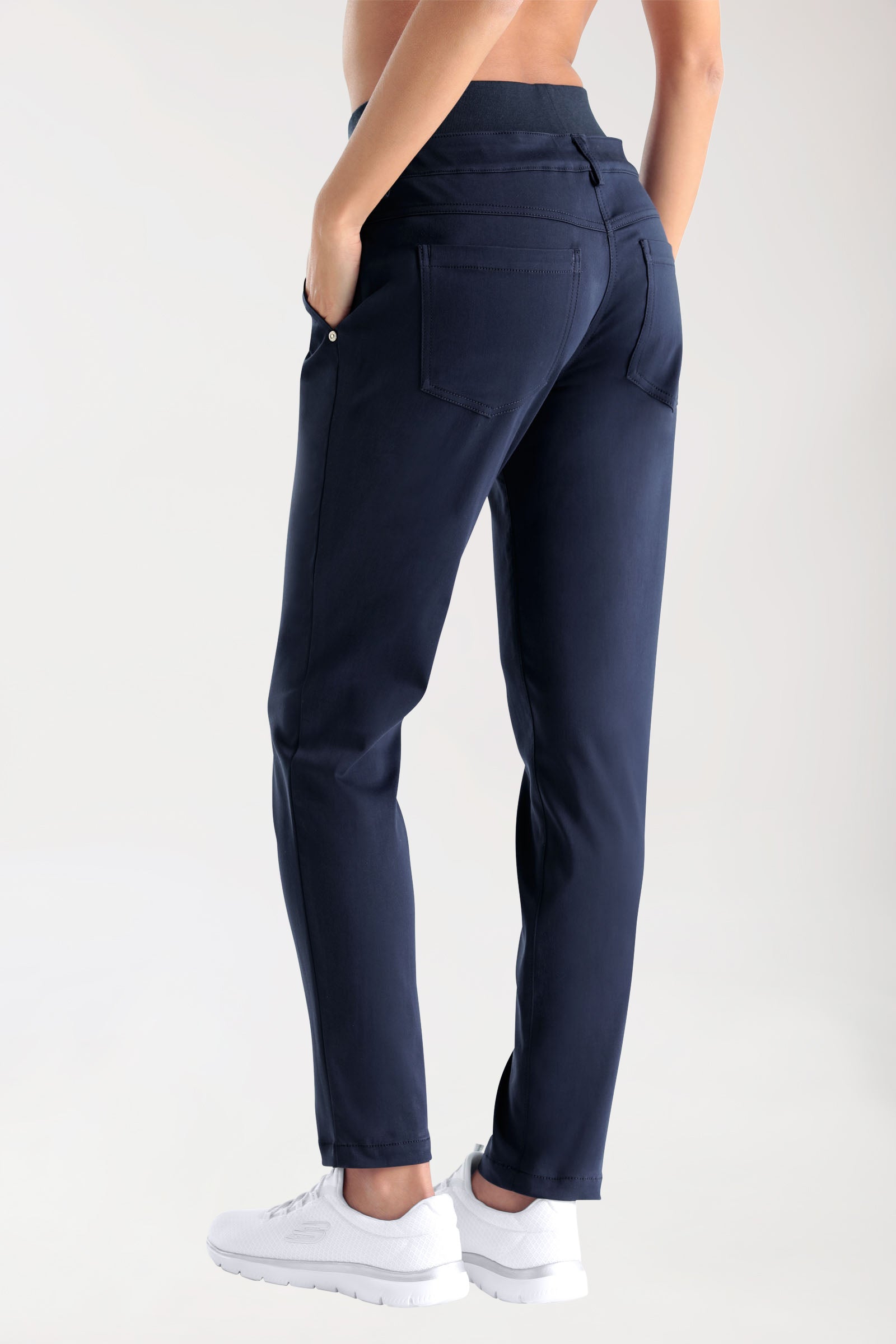 Comfort Stretch Hose Damen - elastischer Strickbund navy, Rückansicht