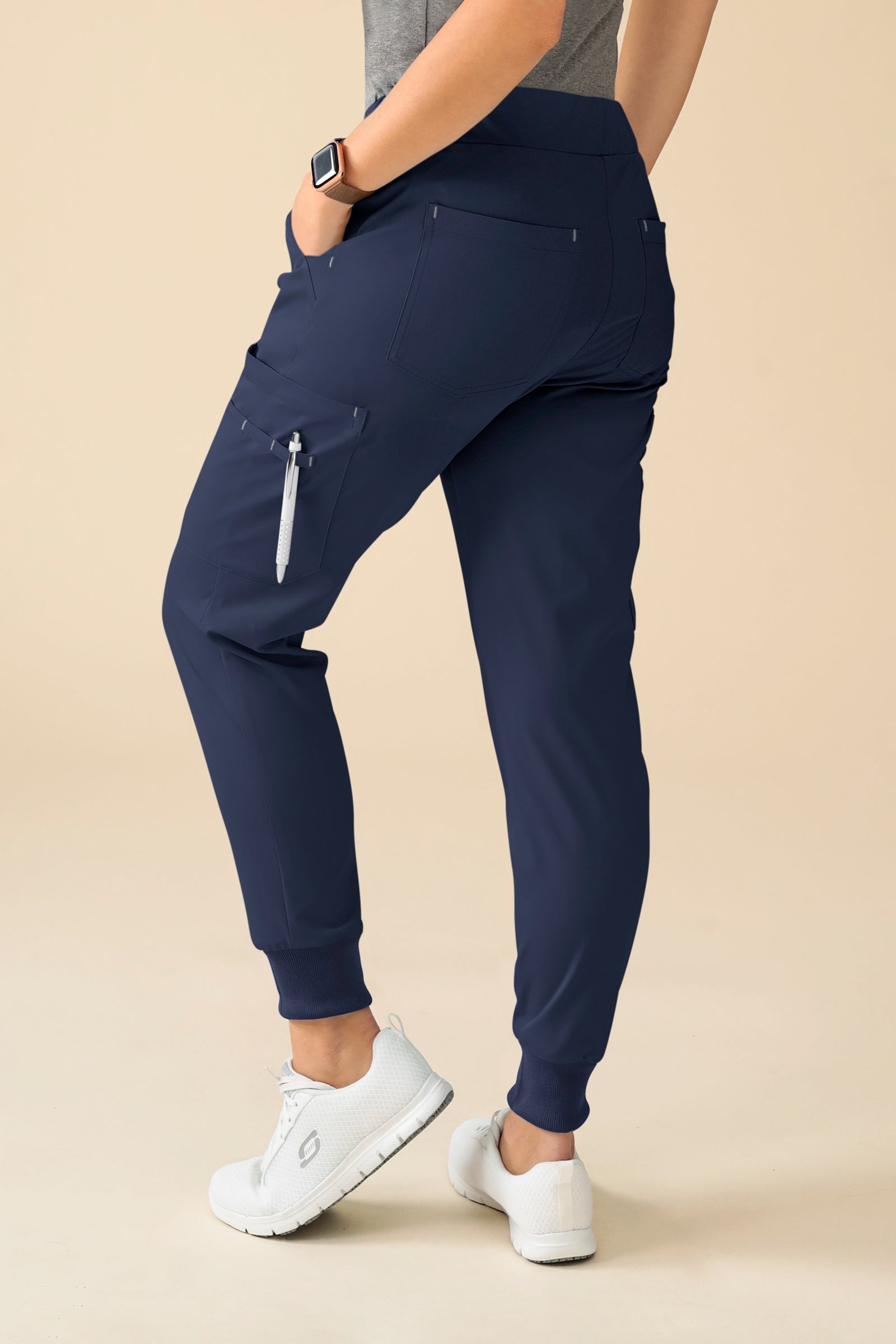KAERE Hose Damen - Saumbündchen Kurzgr. mit Beintaschen navy, Rückansicht