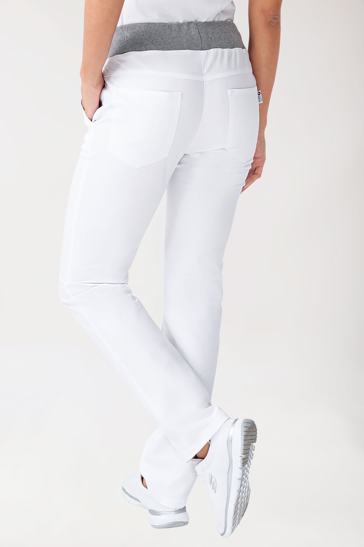 Stretch Hose Damen - Strickbund weiß/grau melange
