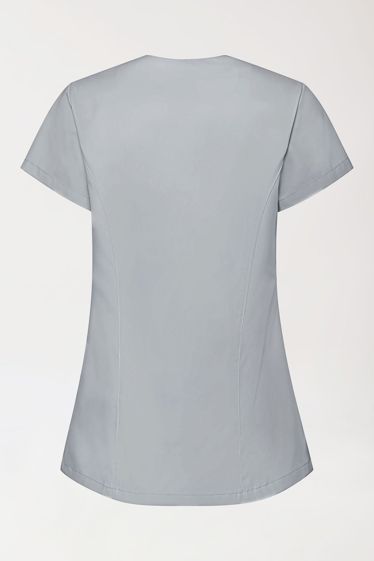 GREEN Stretch Kasack Damen - asymmetrische Druckknopfleiste perlgrau, Rückansicht
