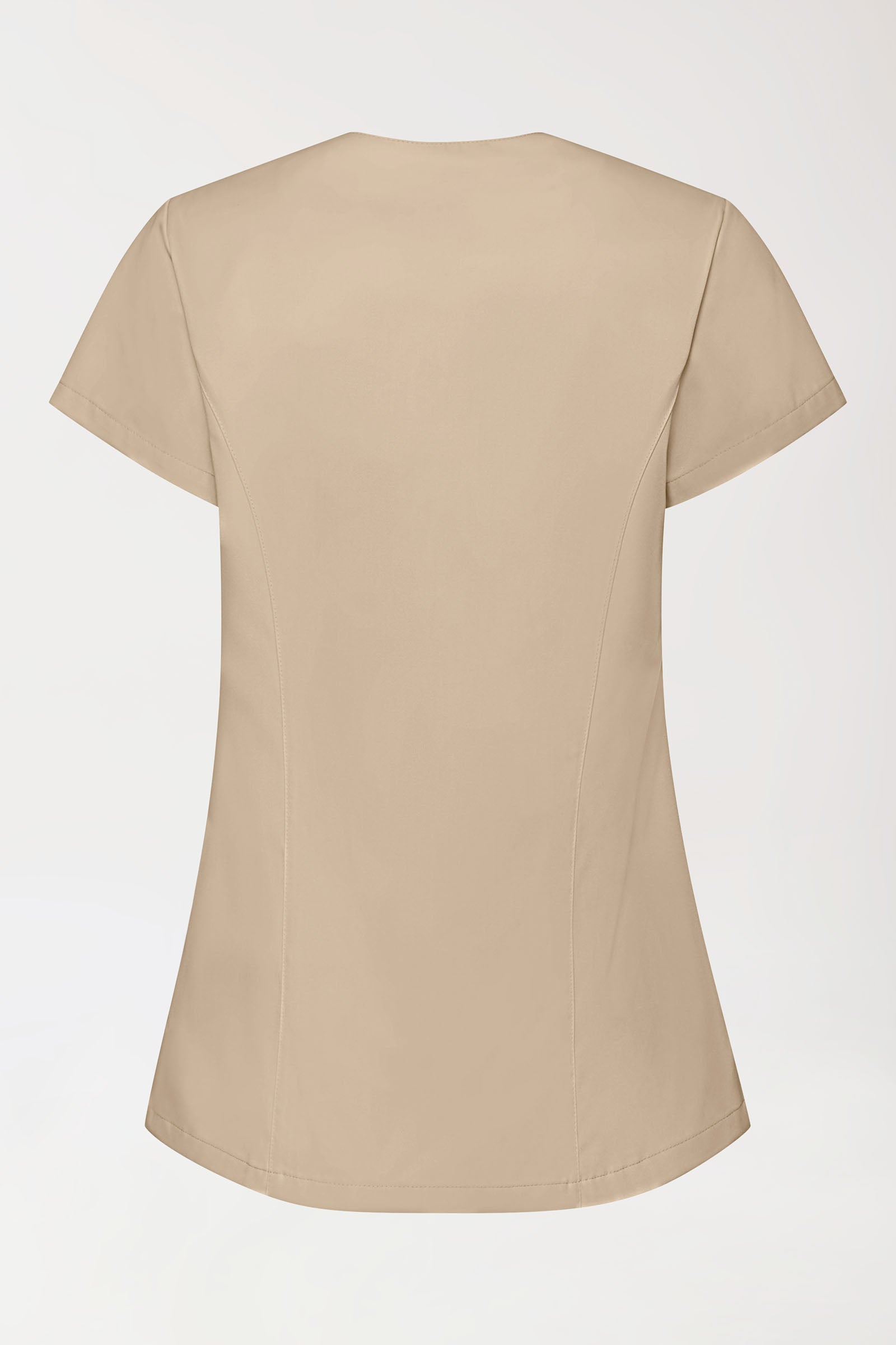GREEN Stretch Kasack Damen - asymmetrische Druckknopfleiste sand, Rückansicht