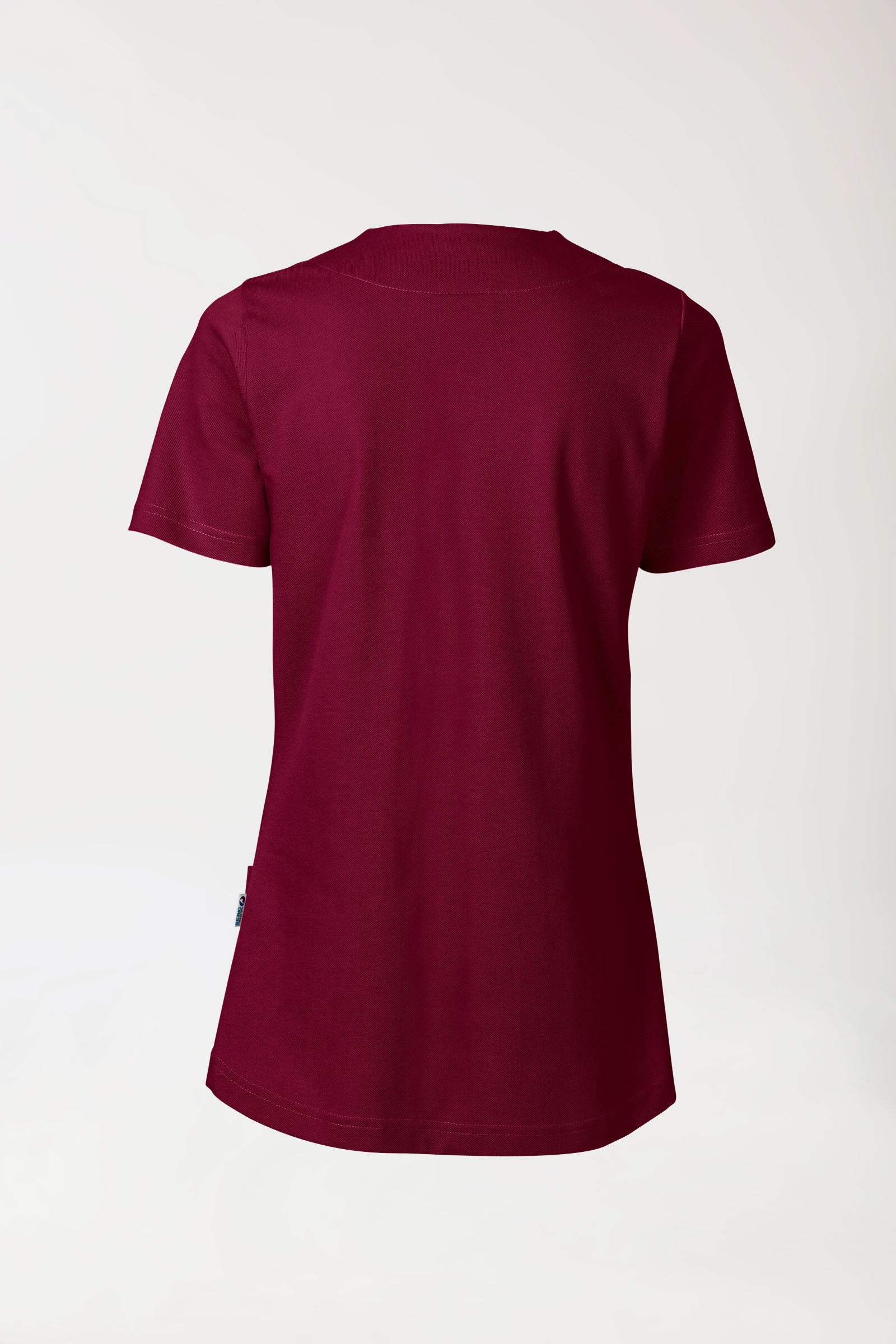 Piqué Longshirt Damen - diagonaler Ausschnitt bordeaux, Rückansicht