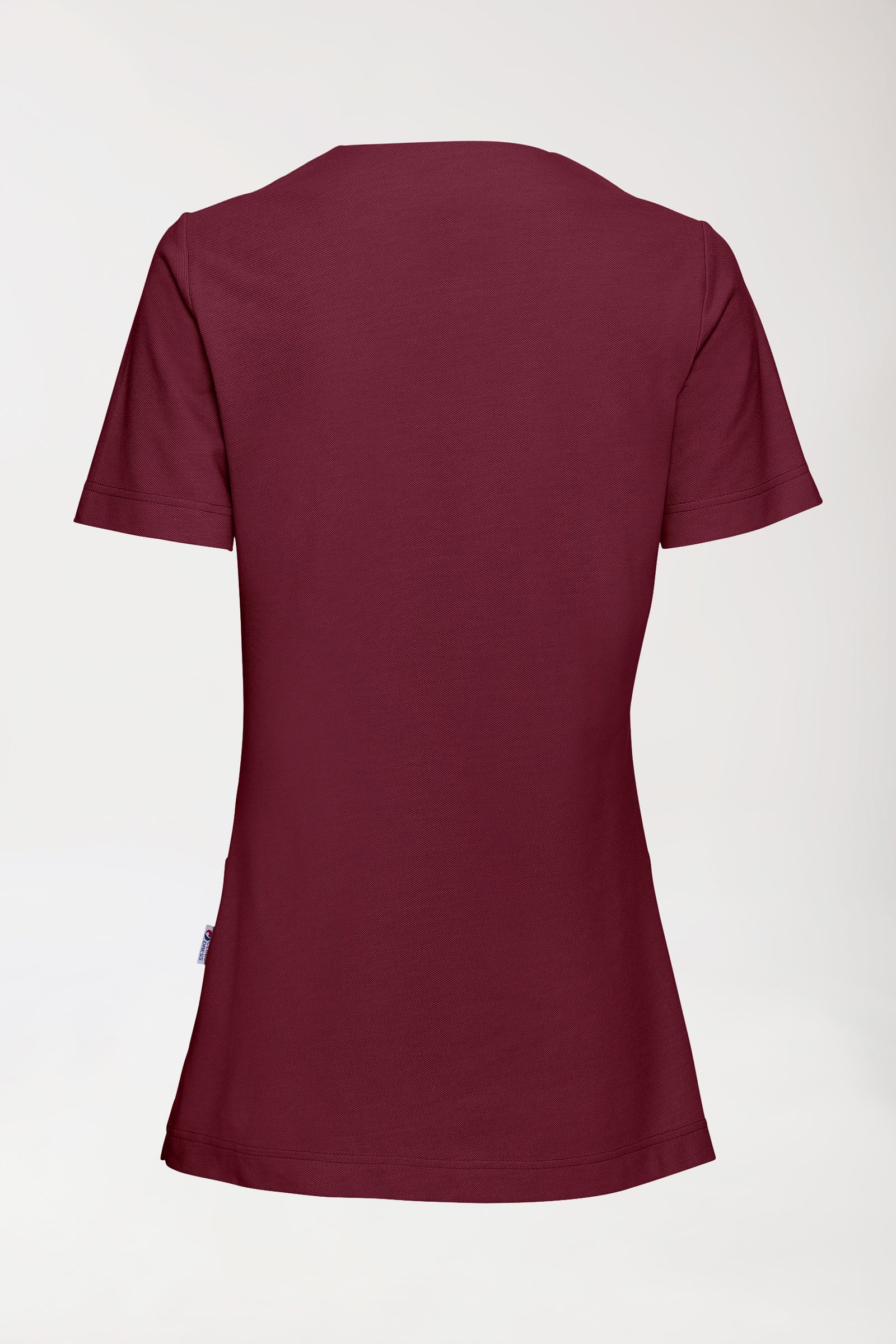 Piqué Longshirt Damen - V-Ausschnitt bordeaux, Rückansicht