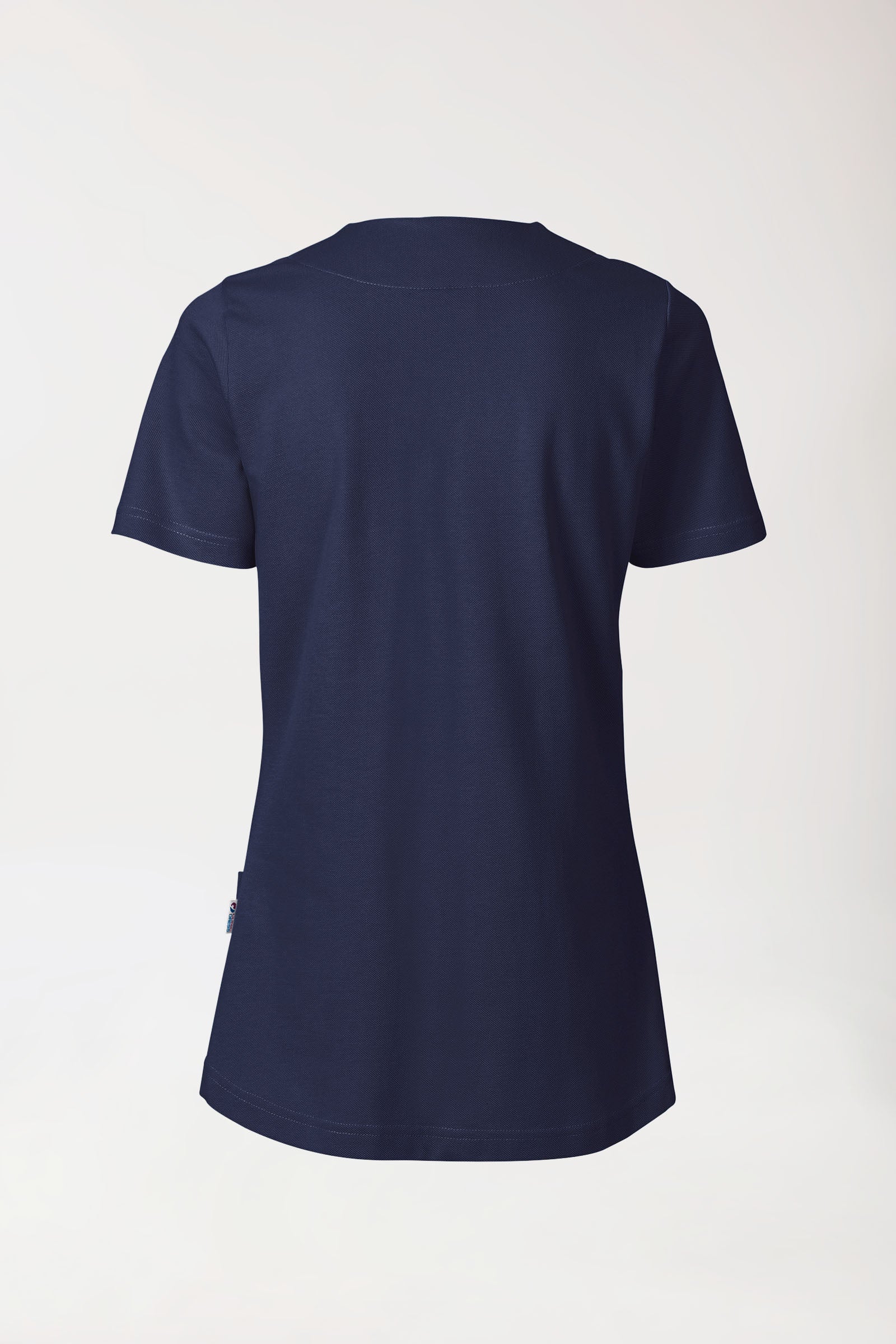 Piqué Longshirt Damen - diagonaler Ausschnitt navy, Rückansicht