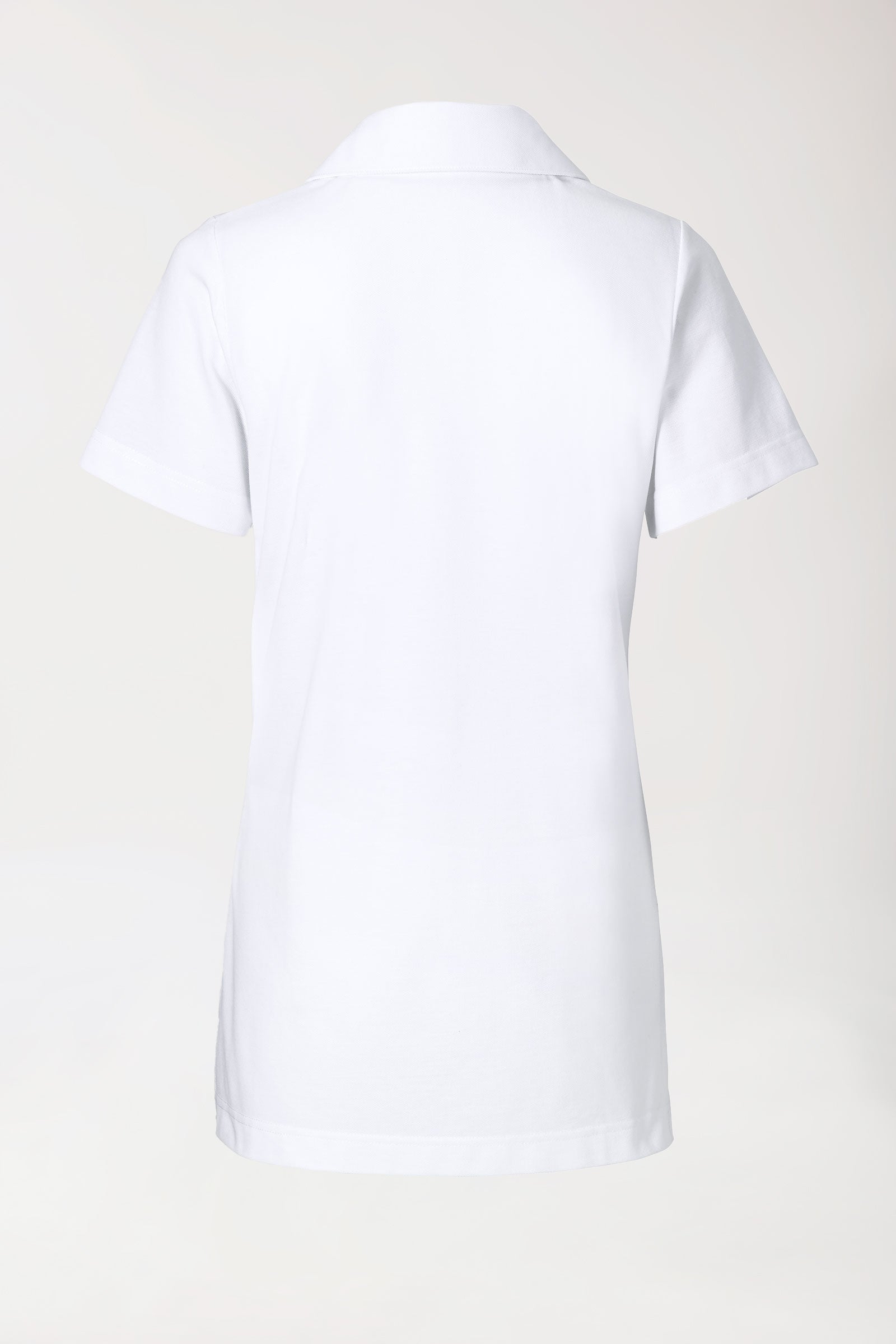 Piqué Longshirt Damen - mit Kragen weiß, Rückansicht