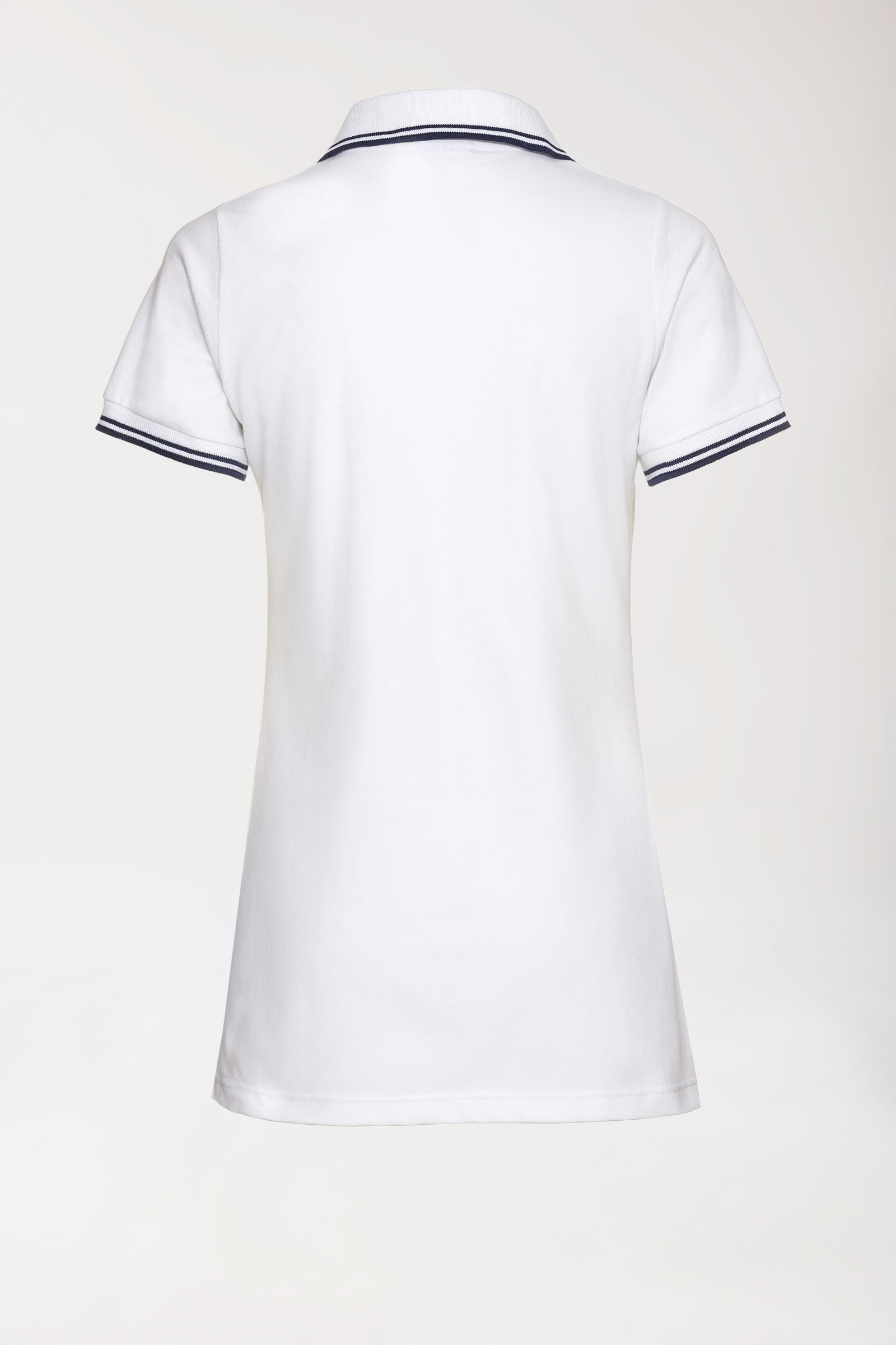 Piqué Longshirt Damen - Polokragen weiß/navy, Rückansicht