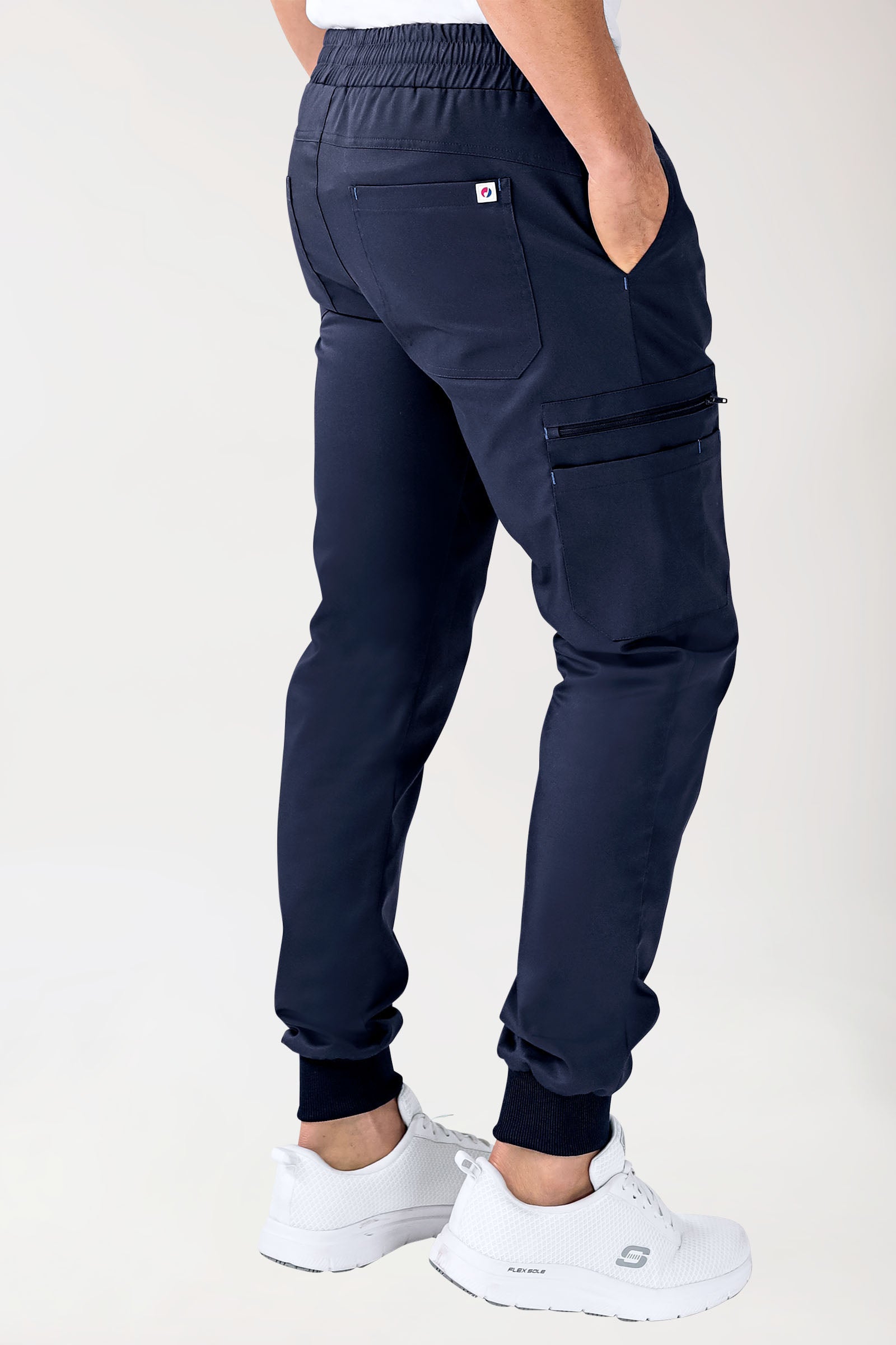 CLINIC STRETCH Hose Herren - Saumbündchen navy/himmelblau, Rückansicht