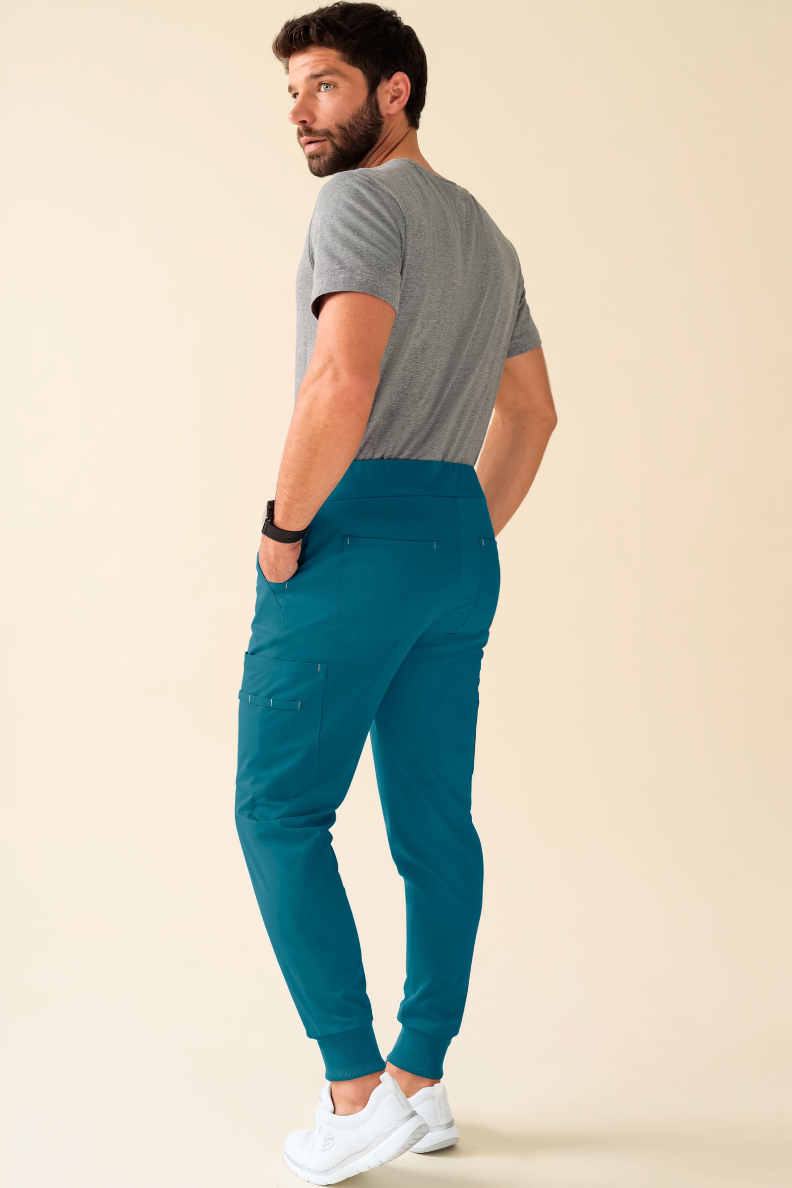 KAERE Hose Herren - Saumbündchen Kurzgr. mit Beintaschen petrol, Rückansicht