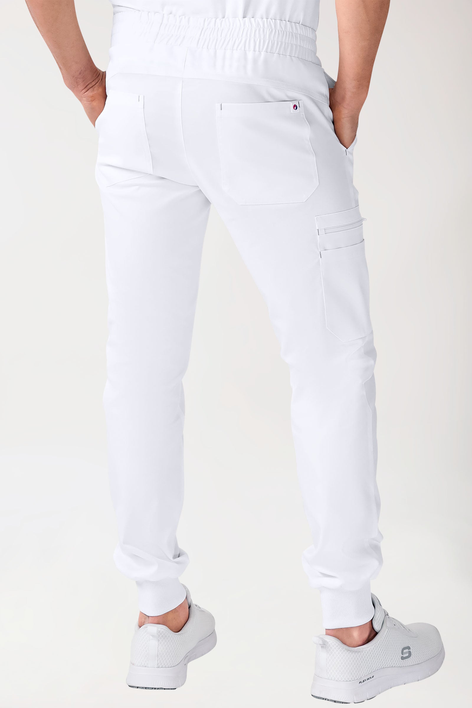 CLINIC STRETCH Hose Herren - Saumbündchen weiß/grau, Rückansicht