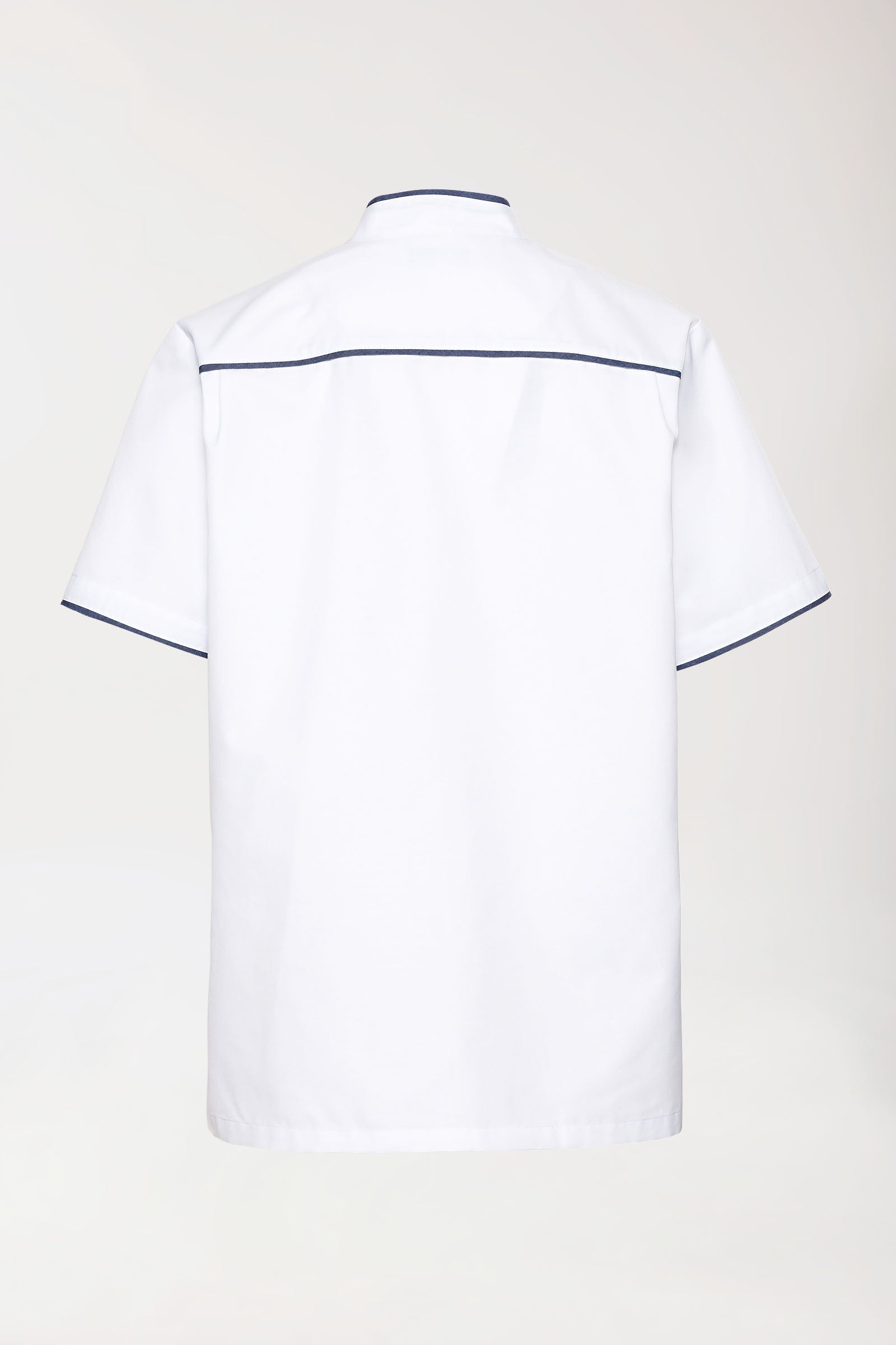 Beauty Kasack Herren - durchgeknöpft weiß/jeansblau, Rückansicht