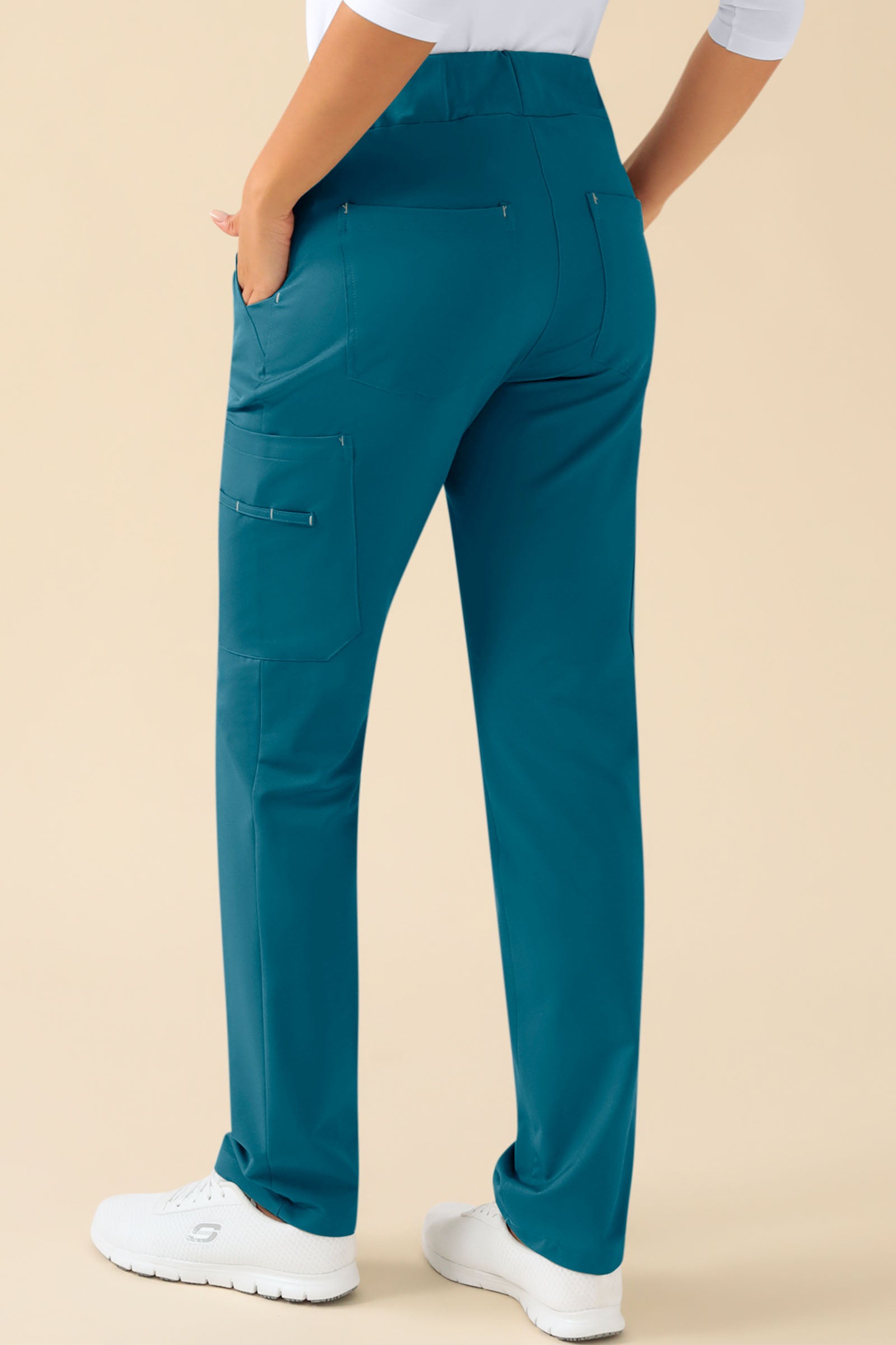 KAERE Hose Damen - gerader Saum mit Beintaschen petrol, Rückansicht