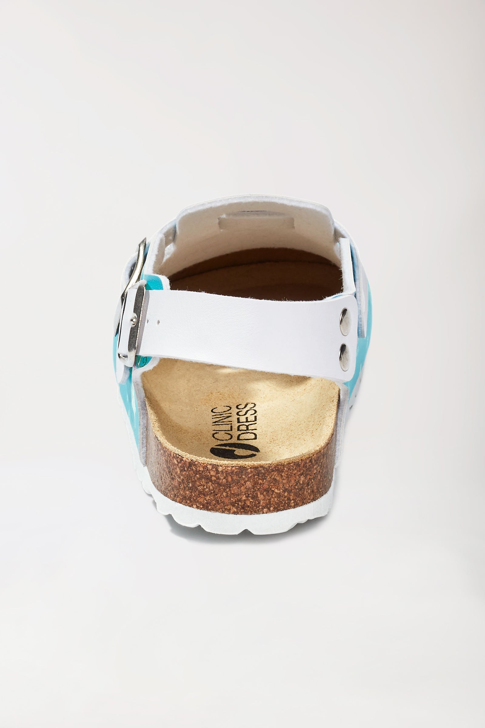 Damen Clog türkis/weiß, Rückansicht