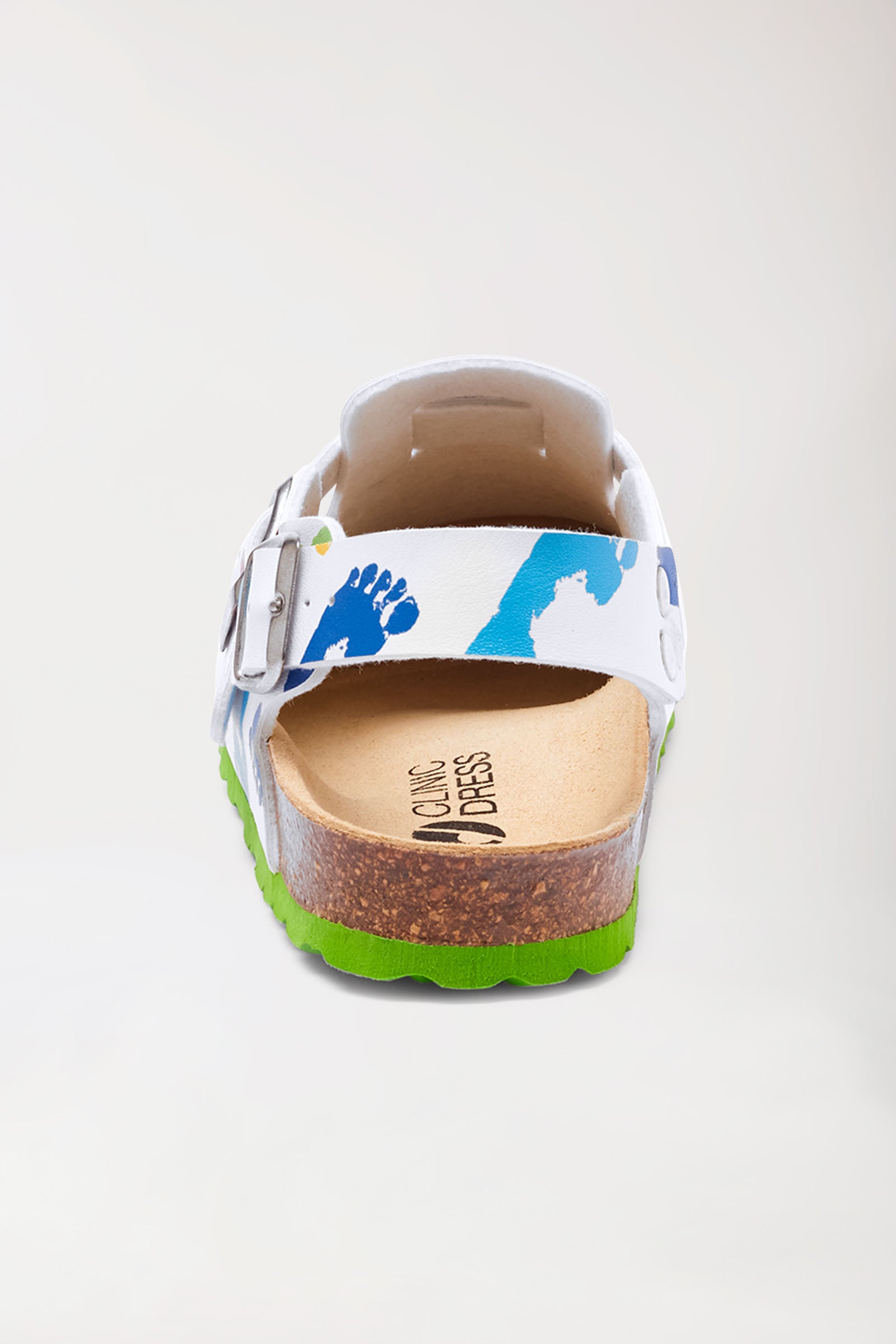 Damen Clog weiß/apfelgrün/bunt, Rückansicht