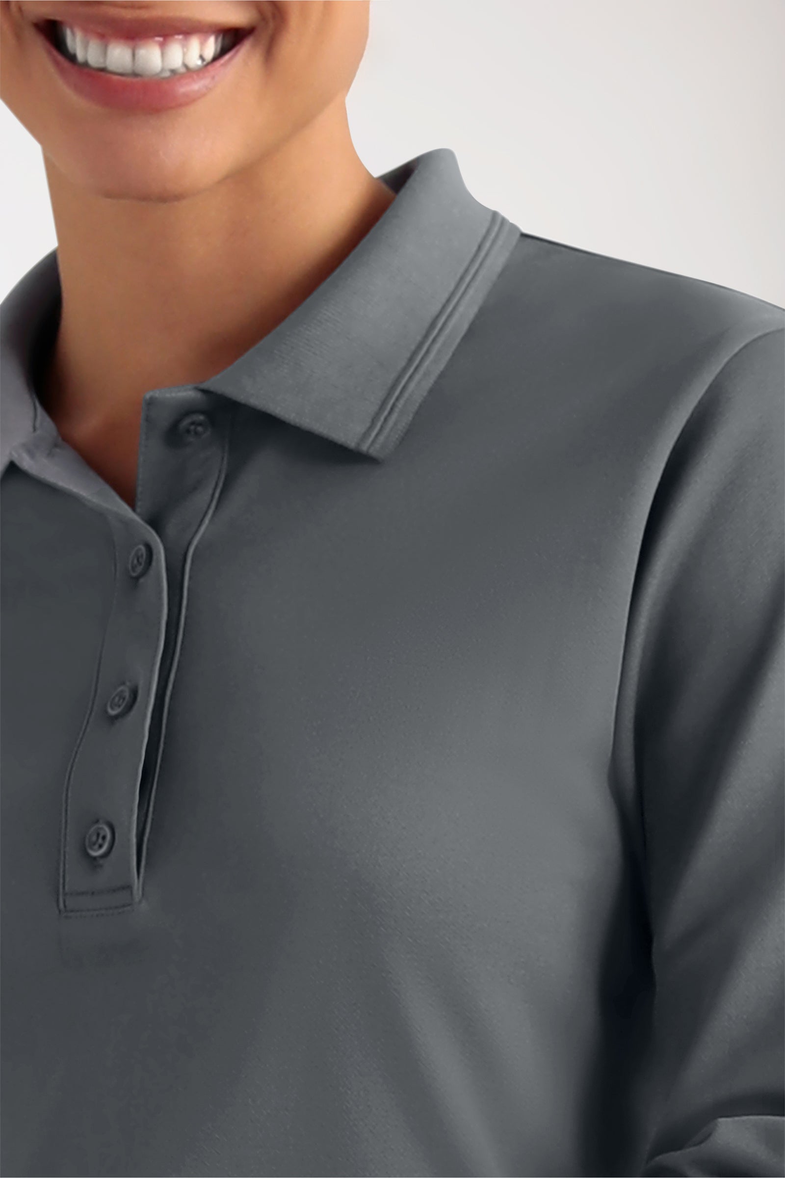 COMFY FLEX Stretch Longsleeve Damen - Polokragen steingrau