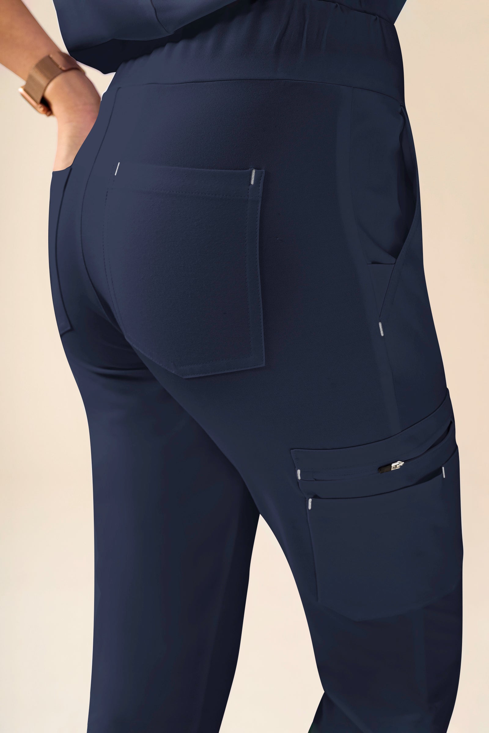 KAERE Hose Damen - Saumbündchen Kurzgr. mit Beintaschen navy
