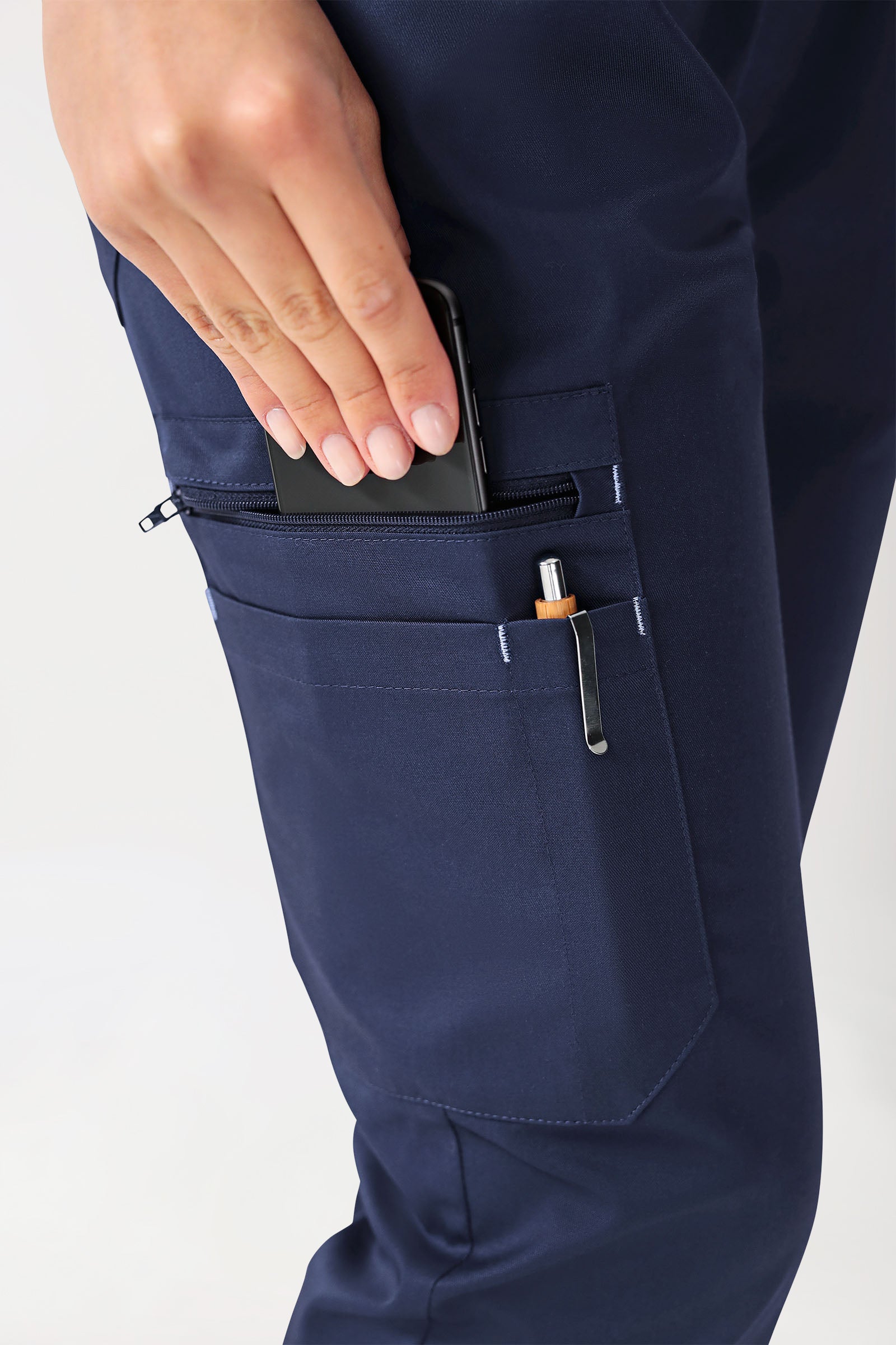 CLINIC STRETCH Hose Damen - gerader Saum navy/himmelblau