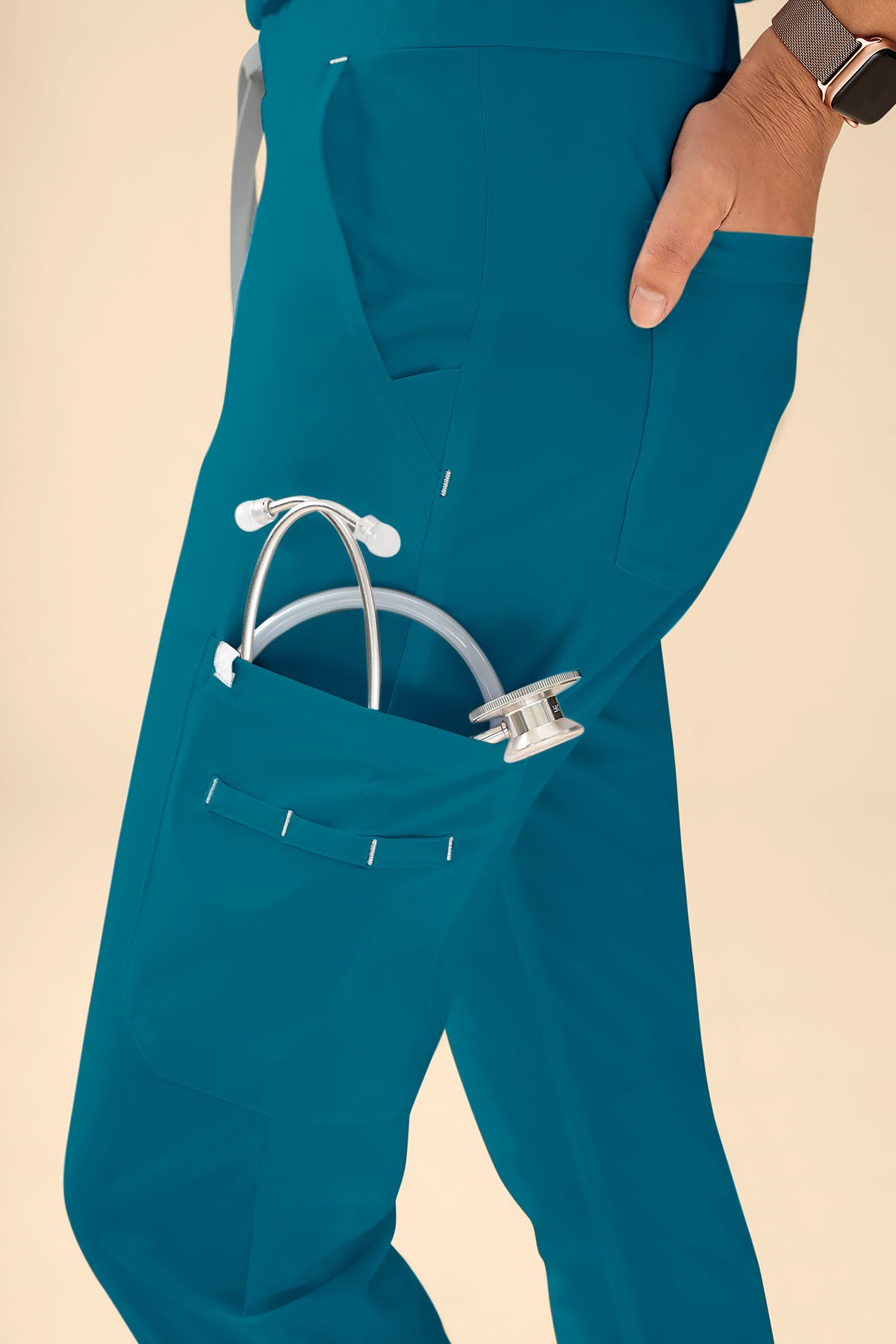 KAERE Hose Damen - Saumbündchen Kurzgr. mit Beintaschen petrol