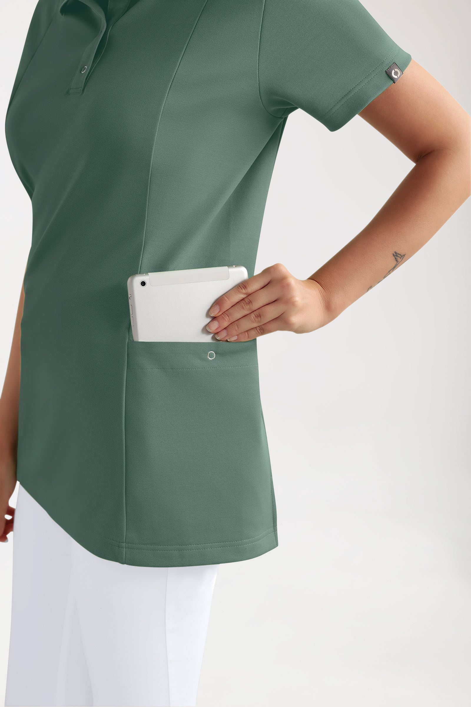 COMFY FLEX Stretch Schlupfkasack Damen - Polokragen dunkelgrün