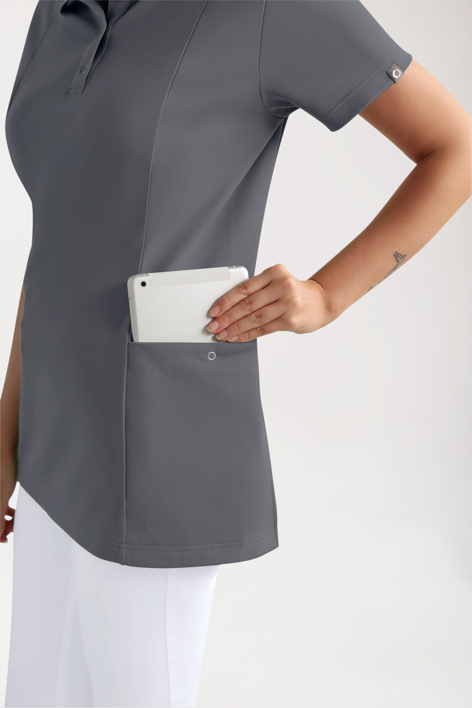 COMFY FLEX Stretch Schlupfkasack Damen - Polokragen steingrau