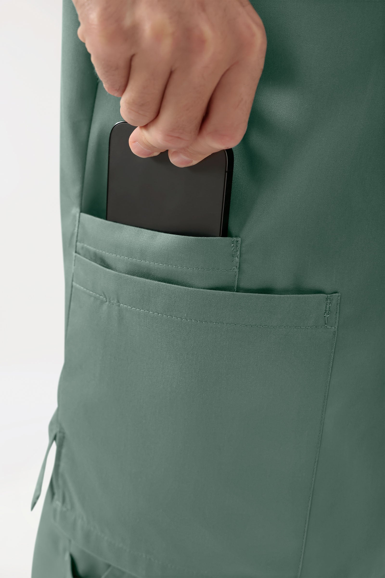 GREEN Stretch Schlupfkasack Herren - V-Ausschnitt dunkelgrün