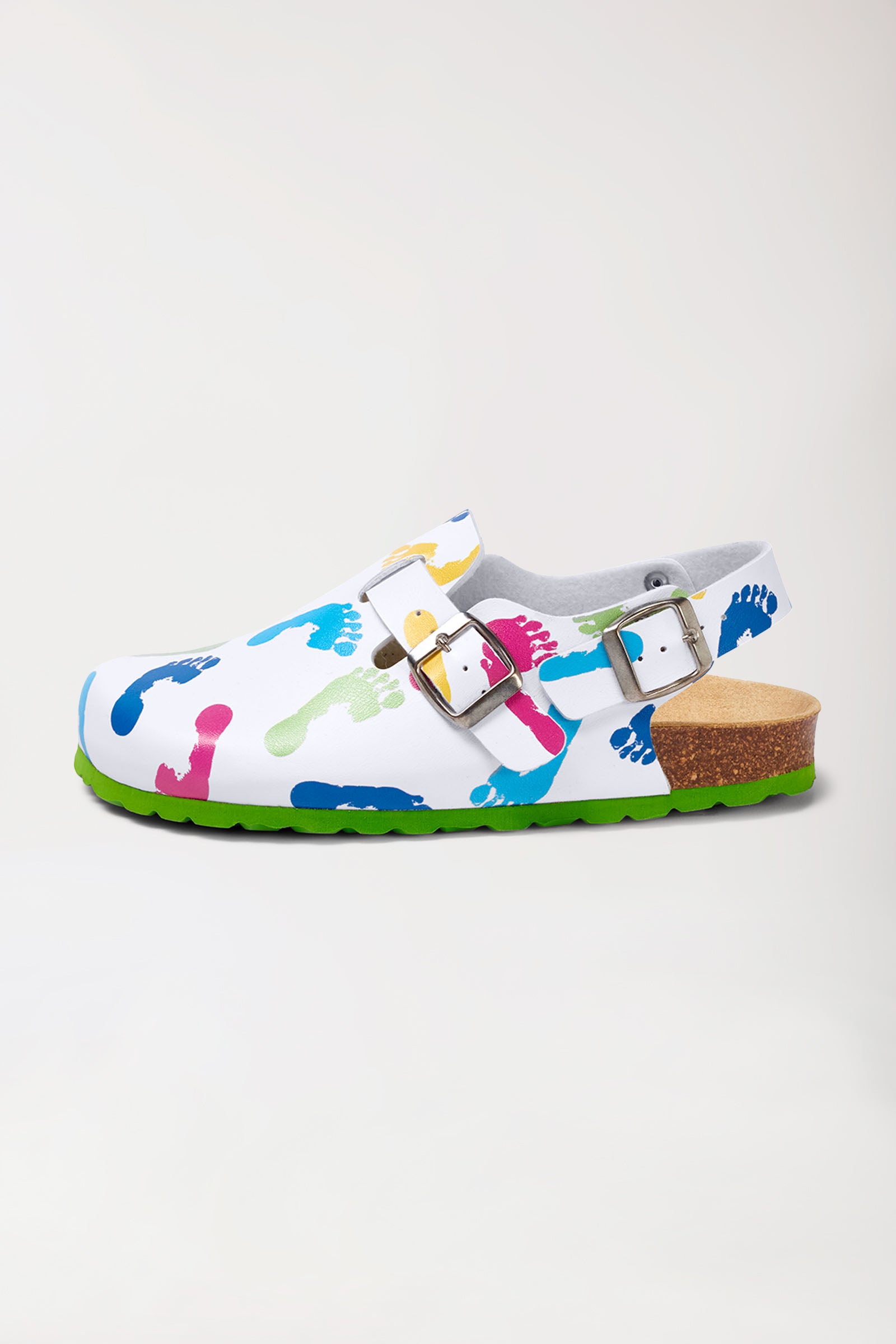 Damen Clog weiß/apfelgrün/bunt