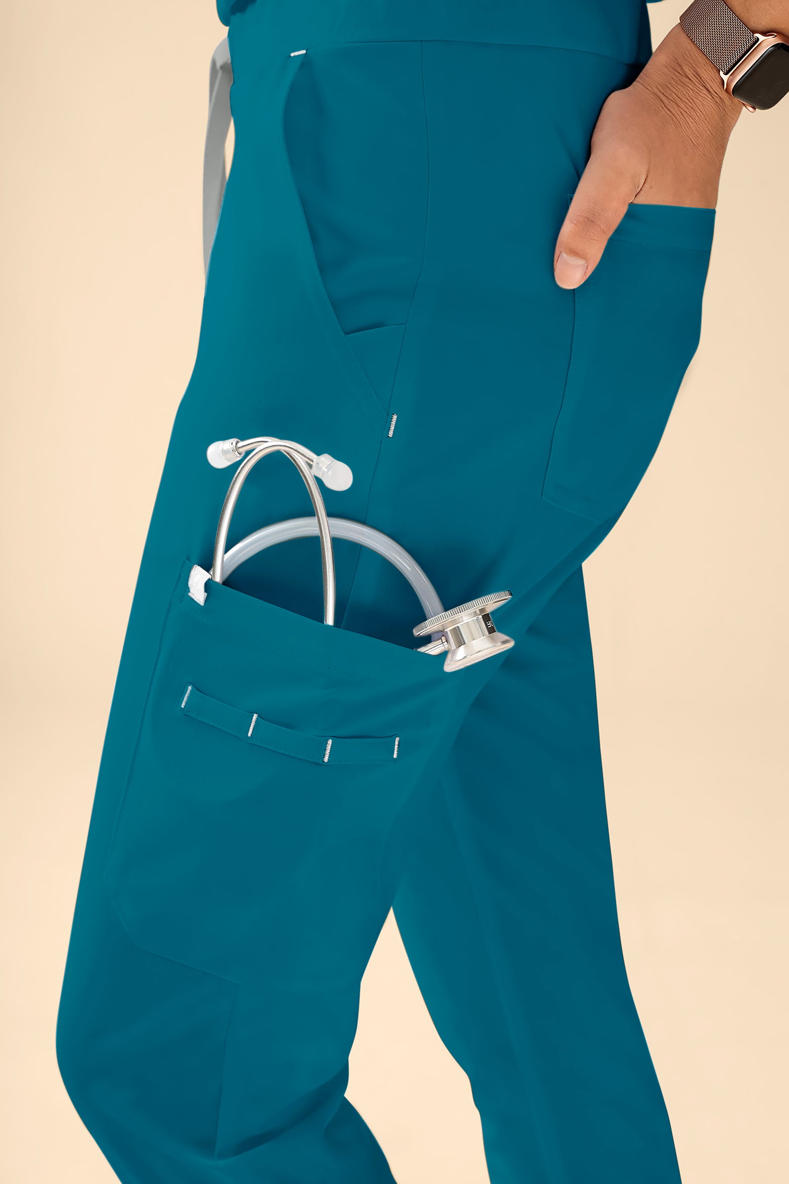 KAERE Hose Damen - gerader Saum mit Beintaschen petrol