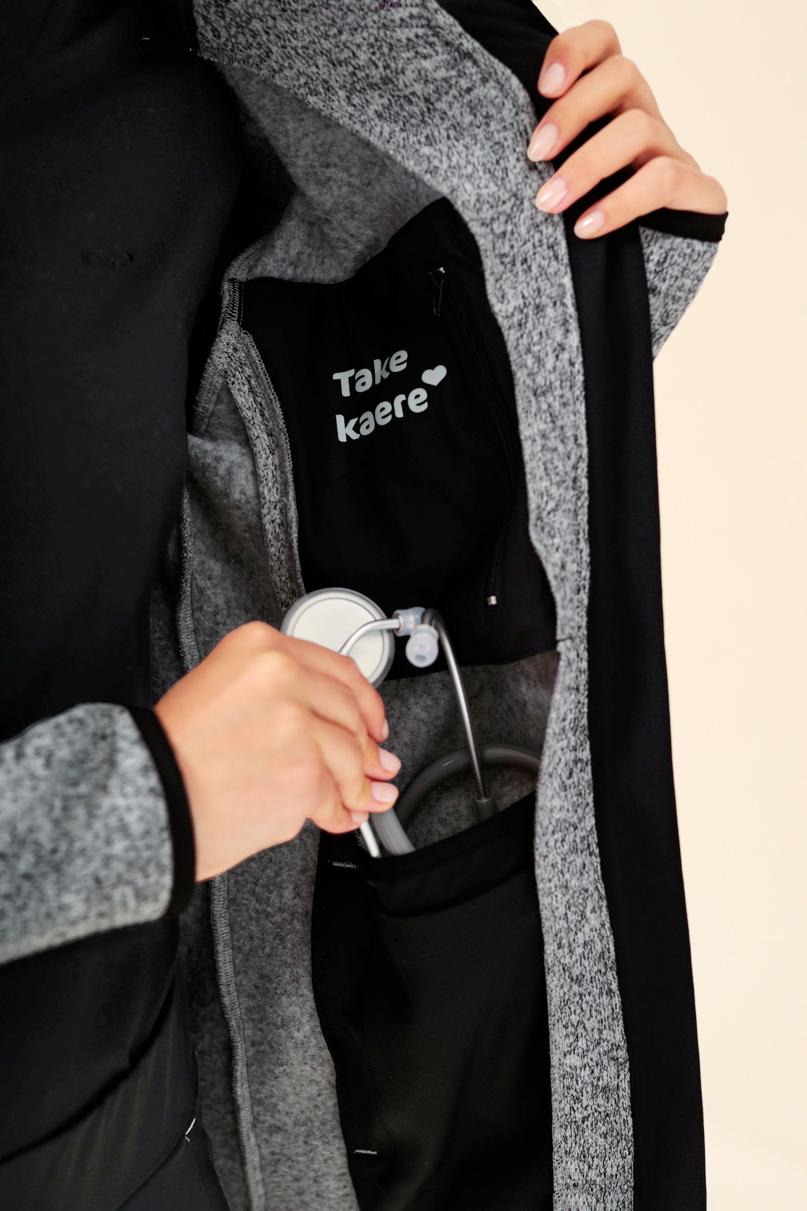 KAERE Fleecejacke Unisex - mit Reißverschluss grau melange