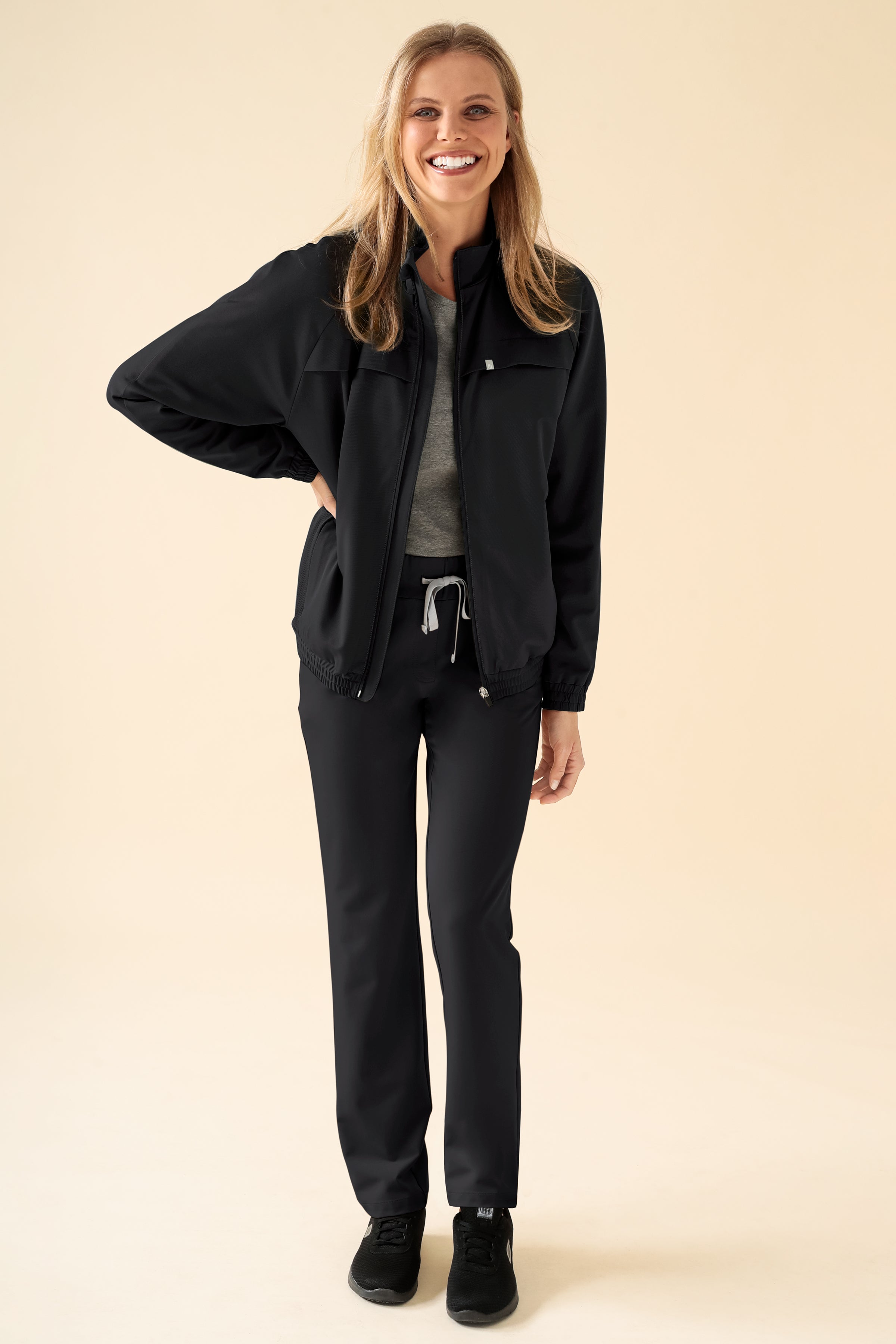 KAERE Blousonjacke Damen - mit elastischen Bündchen schwarz, Vorderansicht