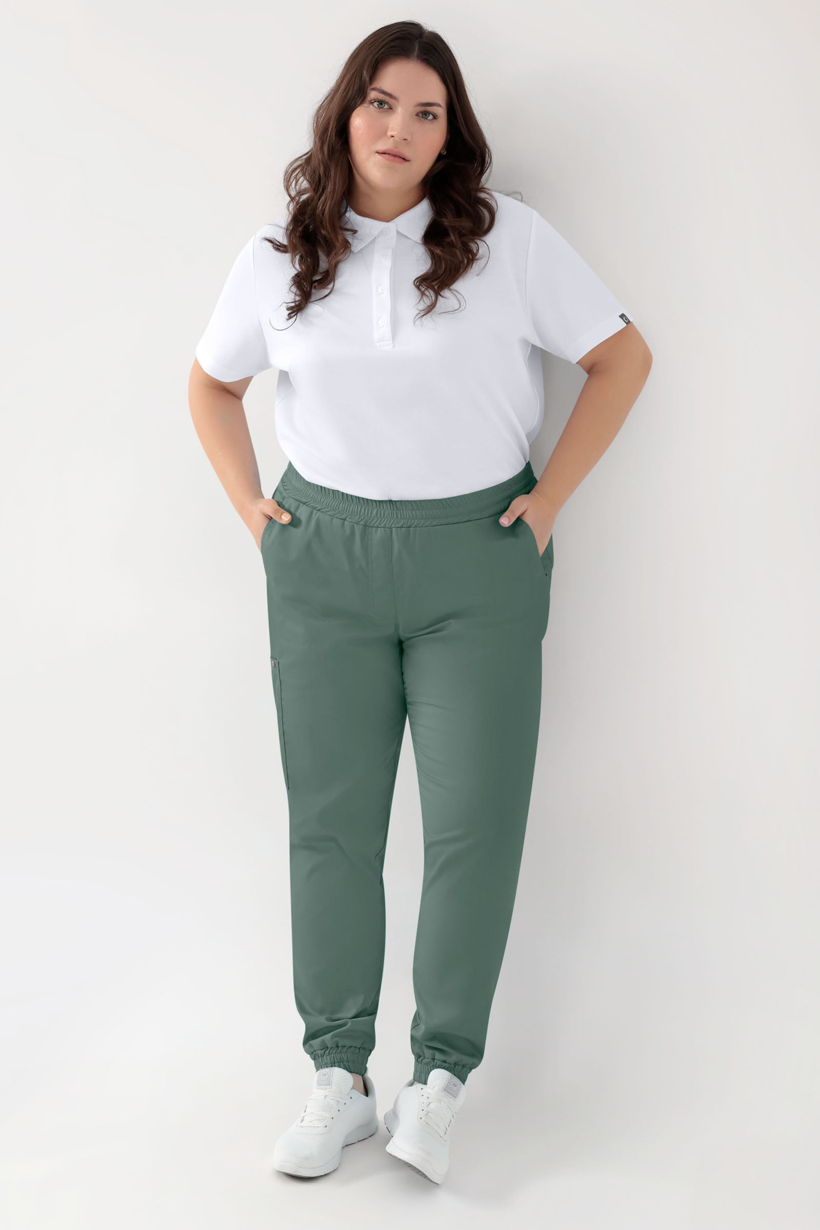 GREEN Stretch Hose Damen - Jogpants Style dunkelgrün, Vorderansicht