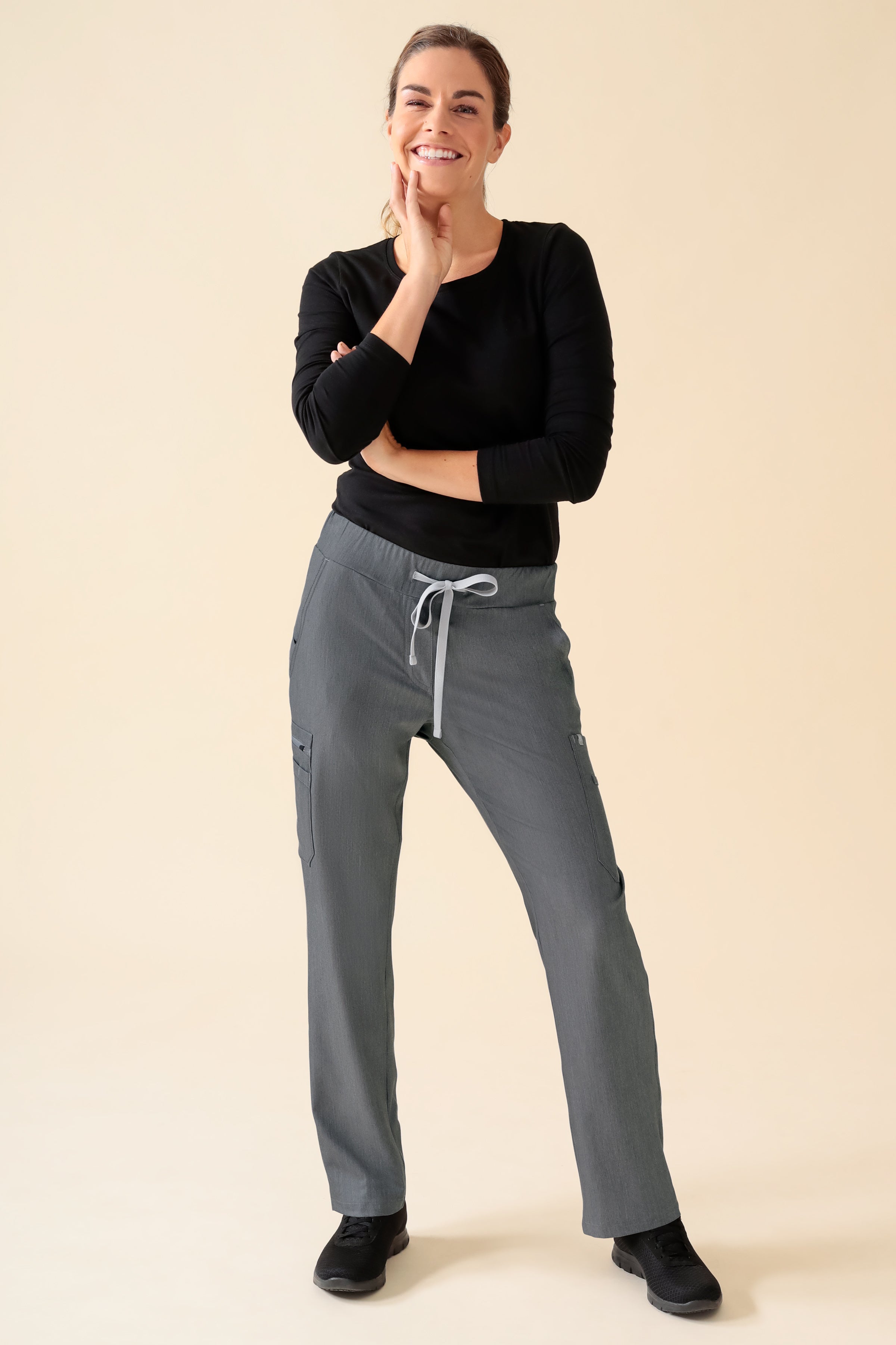KAERE Hose Damen - gerader Saum Kurzgr. mit Beintaschen grau melange, Vorderansicht