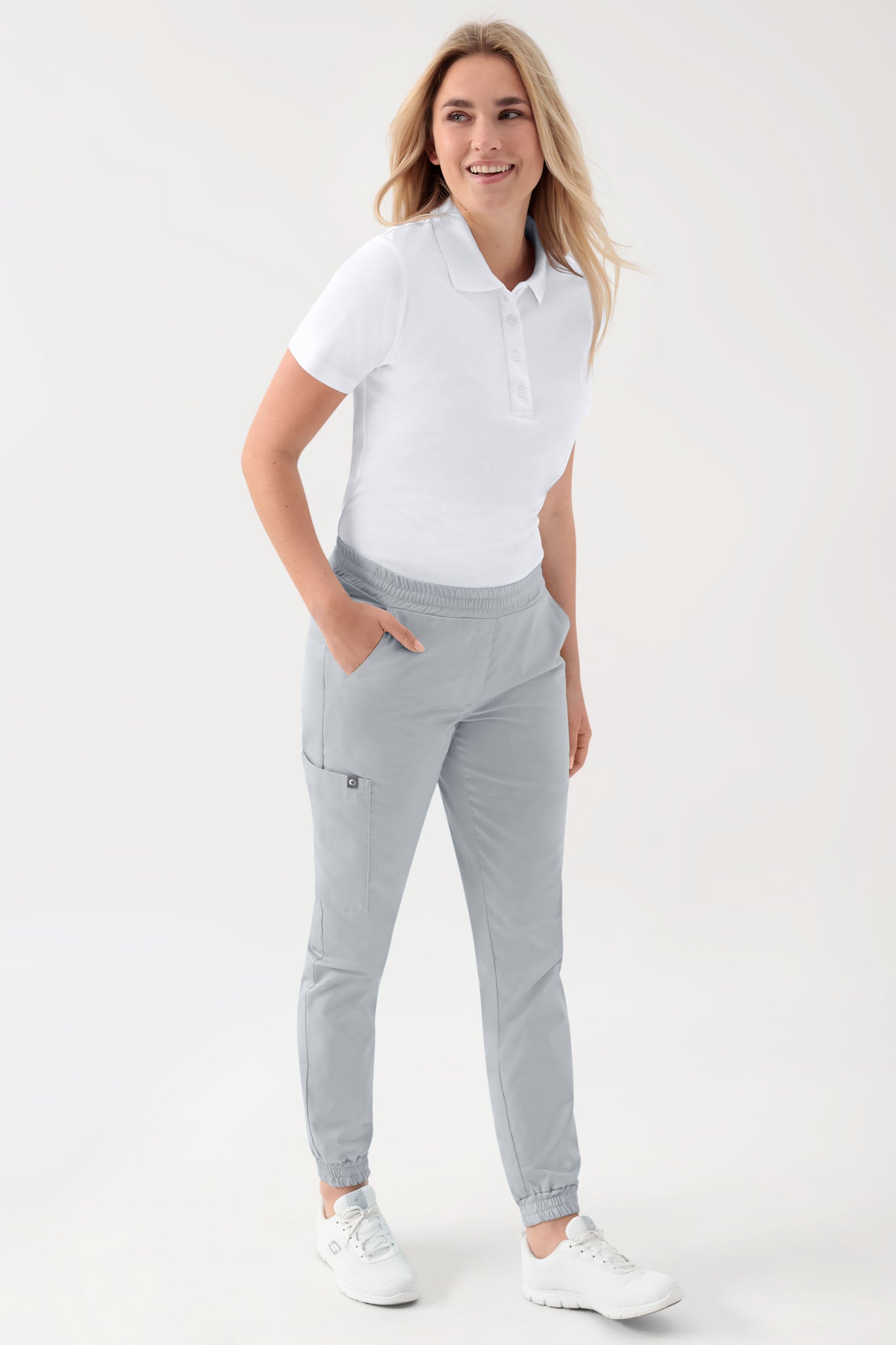 GREEN Stretch Hose Damen - Jogpants Style perlgrau