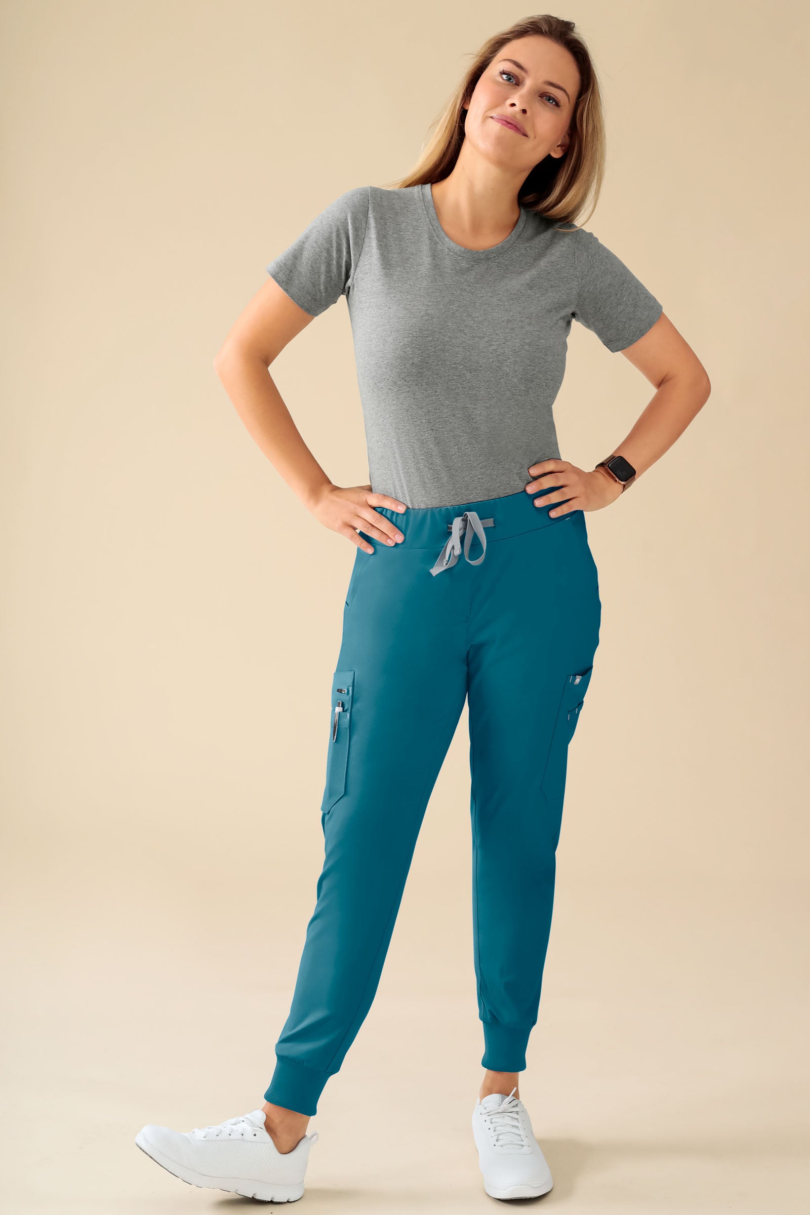 KAERE Hose Damen - Saumbündchen Kurzgr. mit Beintaschen petrol, Vorderansicht