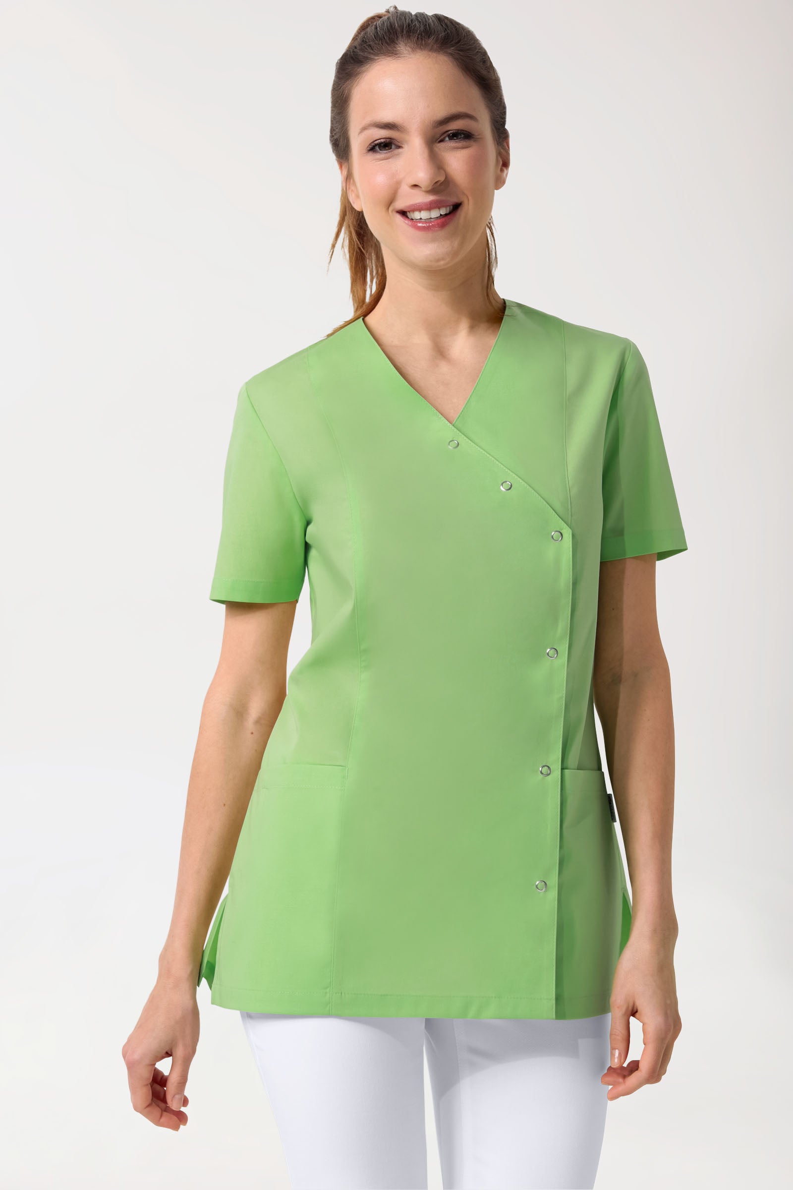 Stretch Kasack Damen - durchgeknöpft apfelgrün