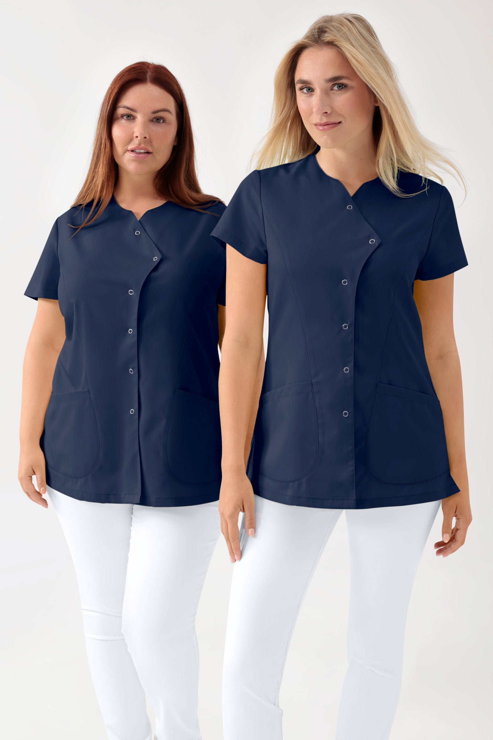 GREEN Stretch Kasack Damen - asymmetrische Druckknopfleiste navy