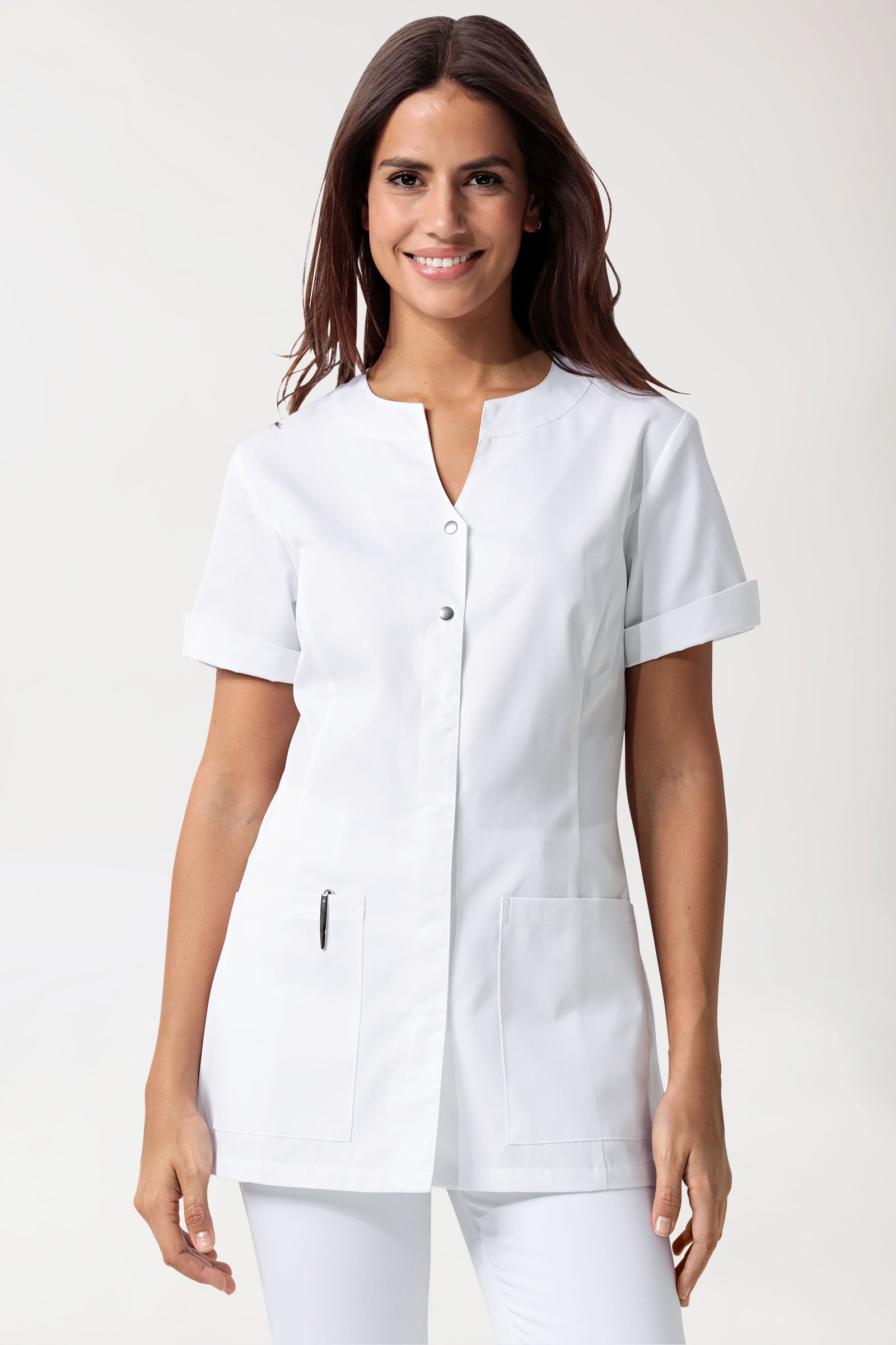 Beauty Kasack Damen - verdeckte Knopfleiste weiß