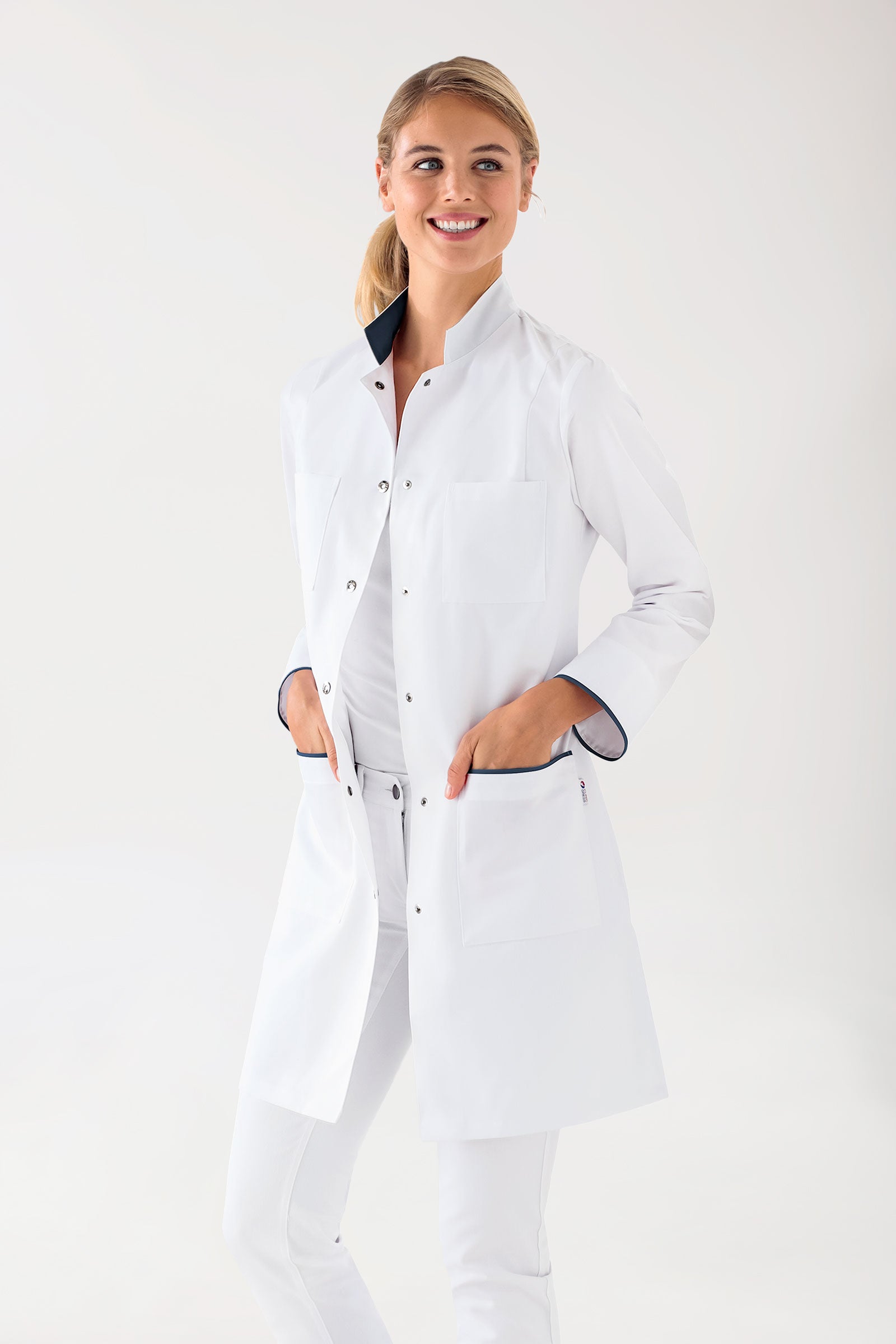 Kurzmantel Damen - Stehkragen weiß/navy